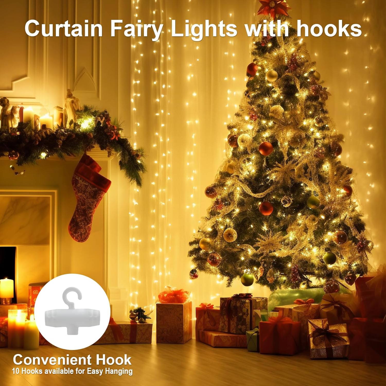 Thumbnail 2 de Lichtervorhang Warmweiß 200 LED – 2 m x 2 m USB Lichterkette für innen (Vorhang-Optik)