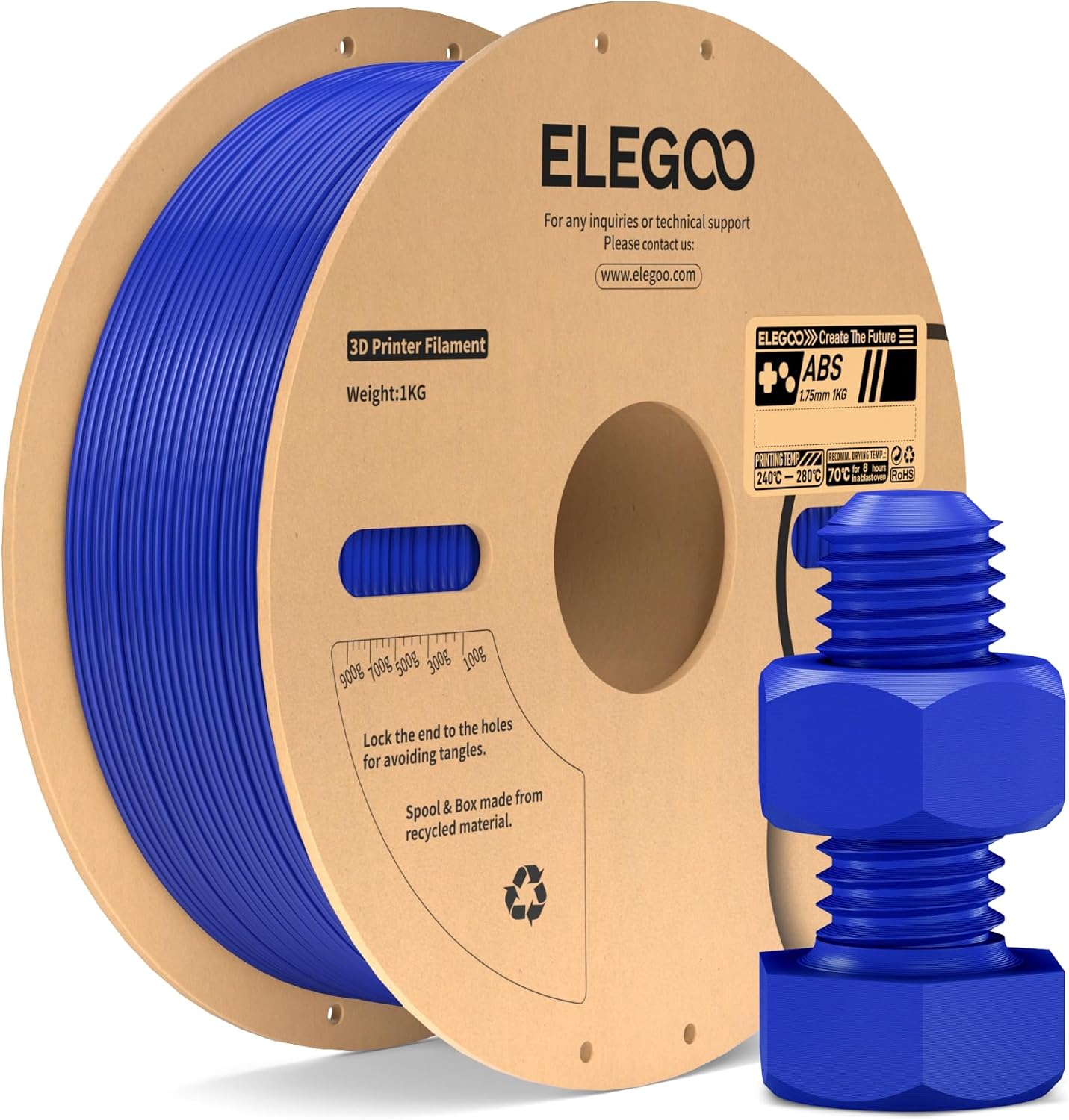 Detalle de ELEGOO ABS Filament 1,75 mm Blau (1 kg) – schlagfestes 3D-Druckmaterial mit Hitze- und Wasserbeständigkeit
