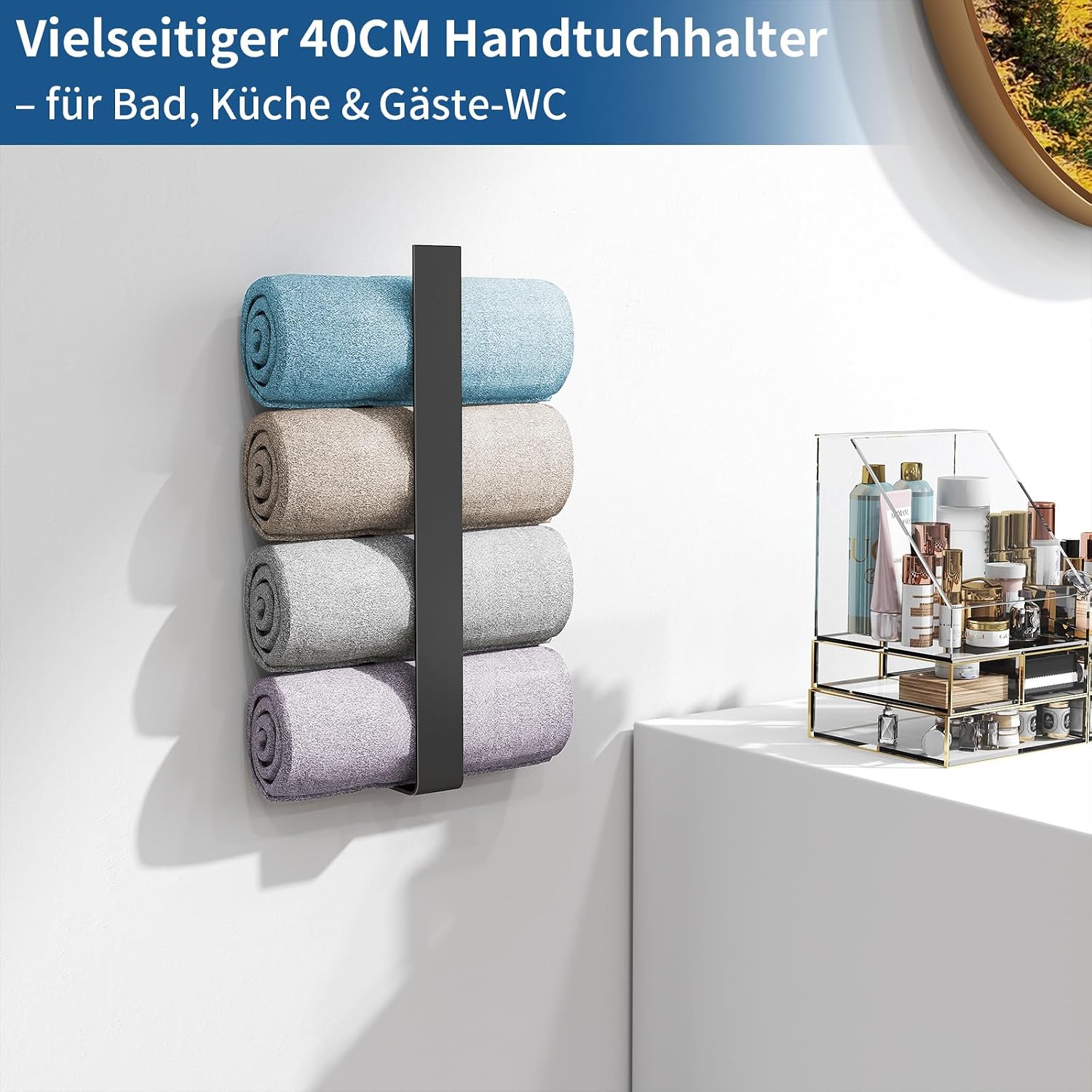 Detalle de BETHOM 40 cm Handtuchstange selbstklebend (schwarz) – Handtuchhalter ohne Bohren für Bad & Küche
