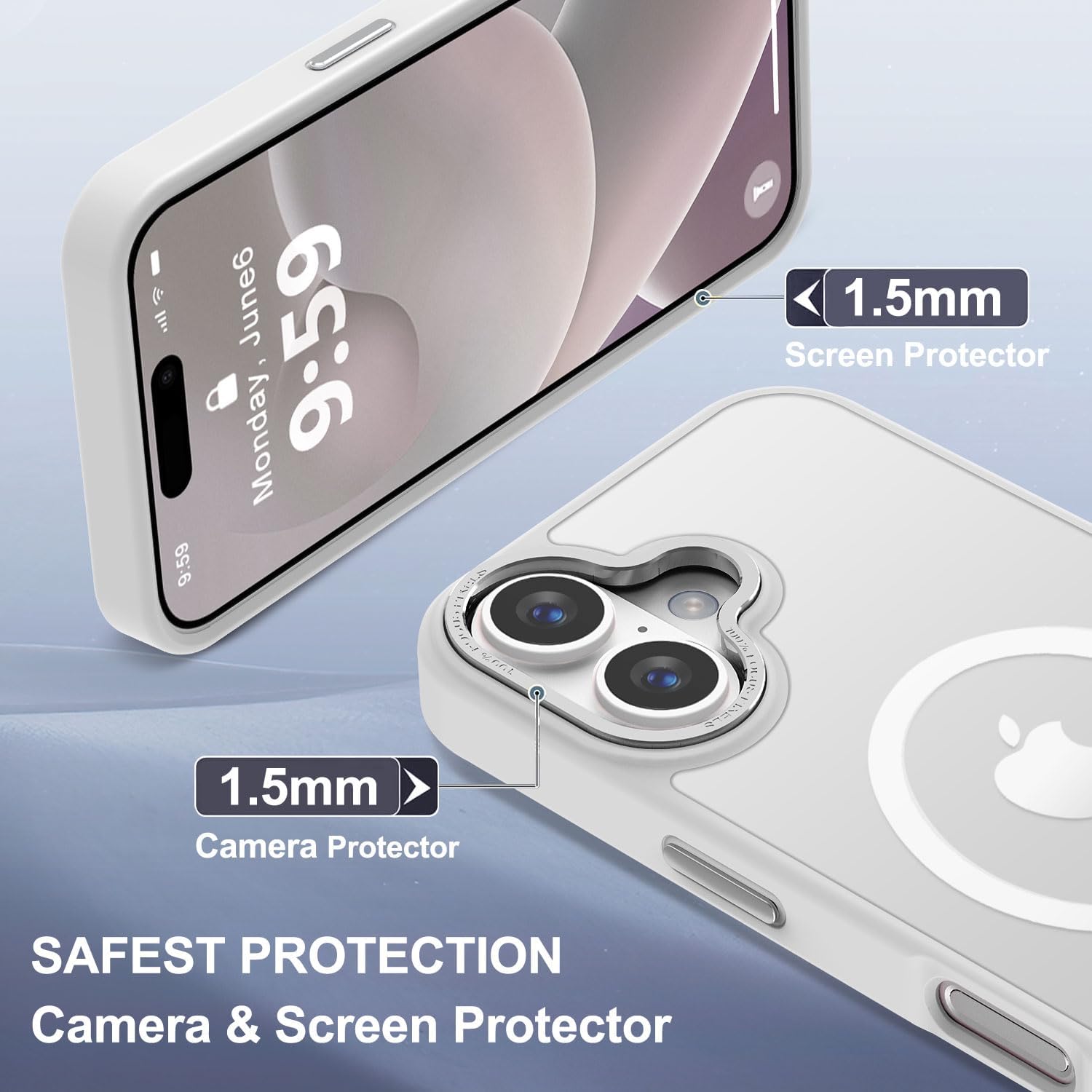 Detalle 2 de Newfuture iPhone 16 Case with Magnetic 38‑Magnet System — 13 ft Drop Protection, MagSafe Compatible, Frosted White