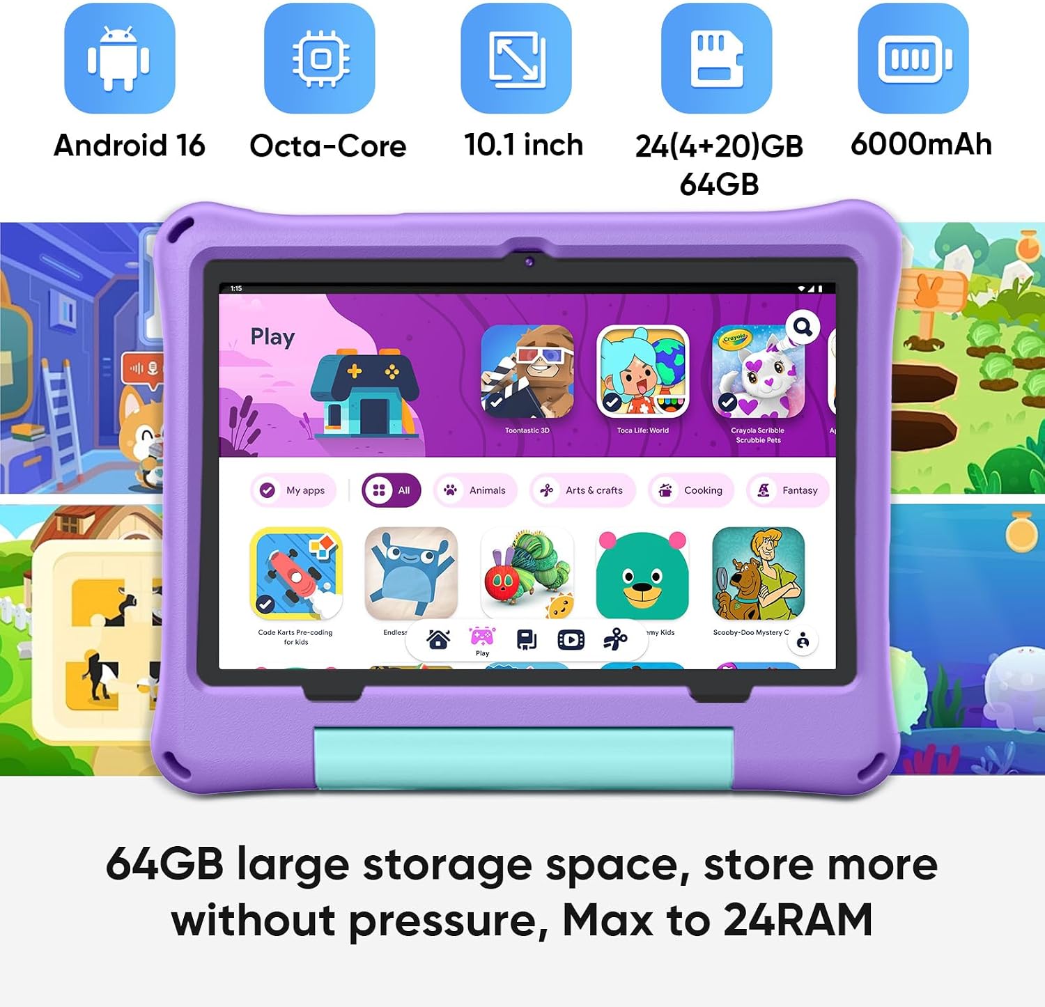 Thumbnail 1 de Aiprotablet 10-Inch Kids Tablet with Android 16 (Purple)