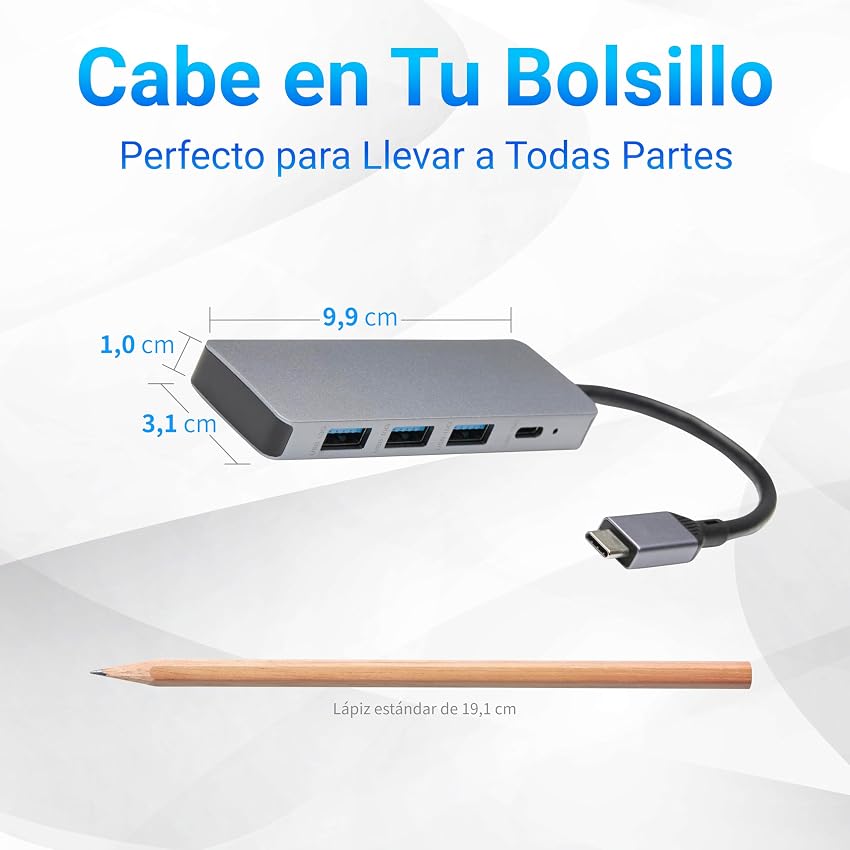 Detalle 1 de Amazon Basics Hub Dock USB-C 10 GB/s, 1C+3A