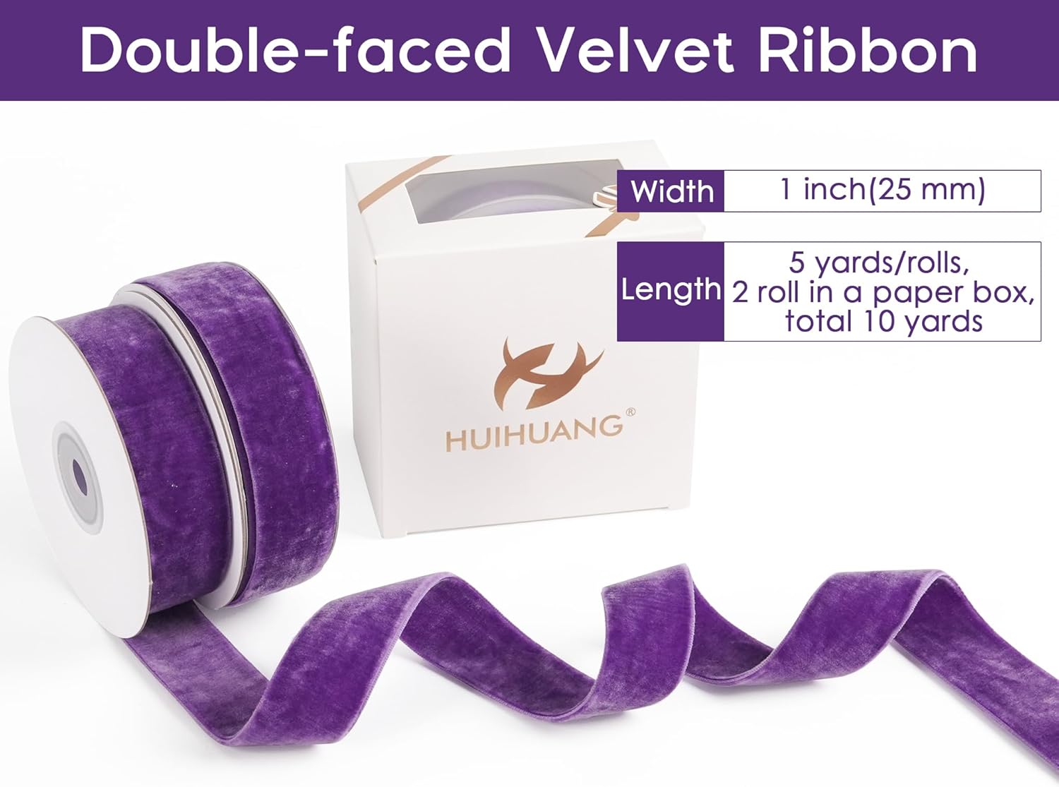 Thumbnail 1 de HUIHUANG Purple Velvet Ribbon 1 inch, 10 yards 🎀