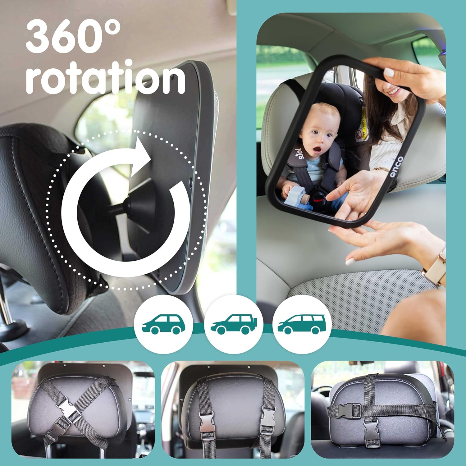 Thumbnail 5 de Onco Baby Car Mirror Bundle (Rear & Forward Facing) – 100% Shatterproof, Shakeproof Clip-On Mirrors