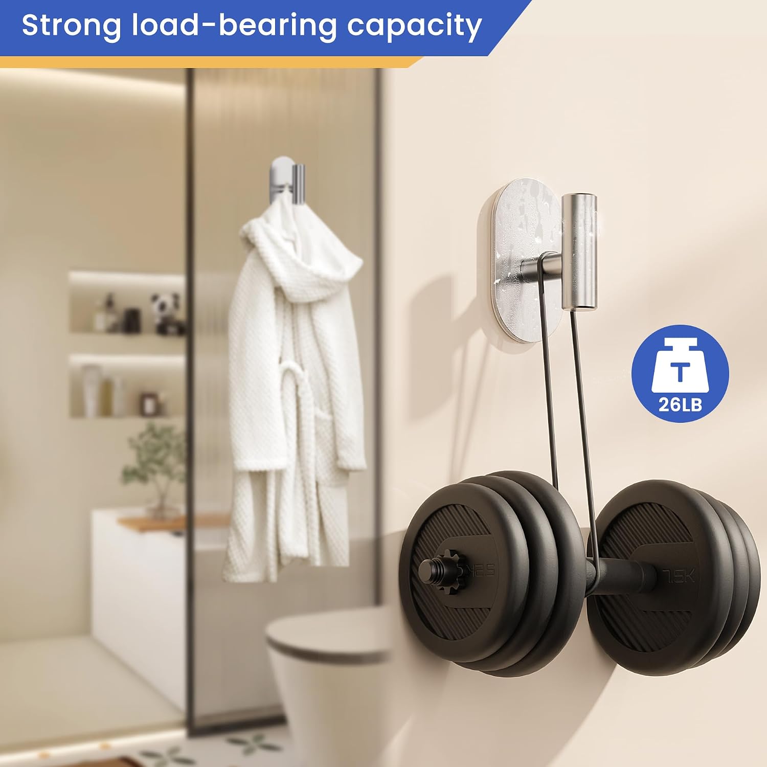 Detalle de Aikzik 2 Pack Large Stainless Steel Self-Adhesive Hooks – Heavy Duty, 12kg+ Load
