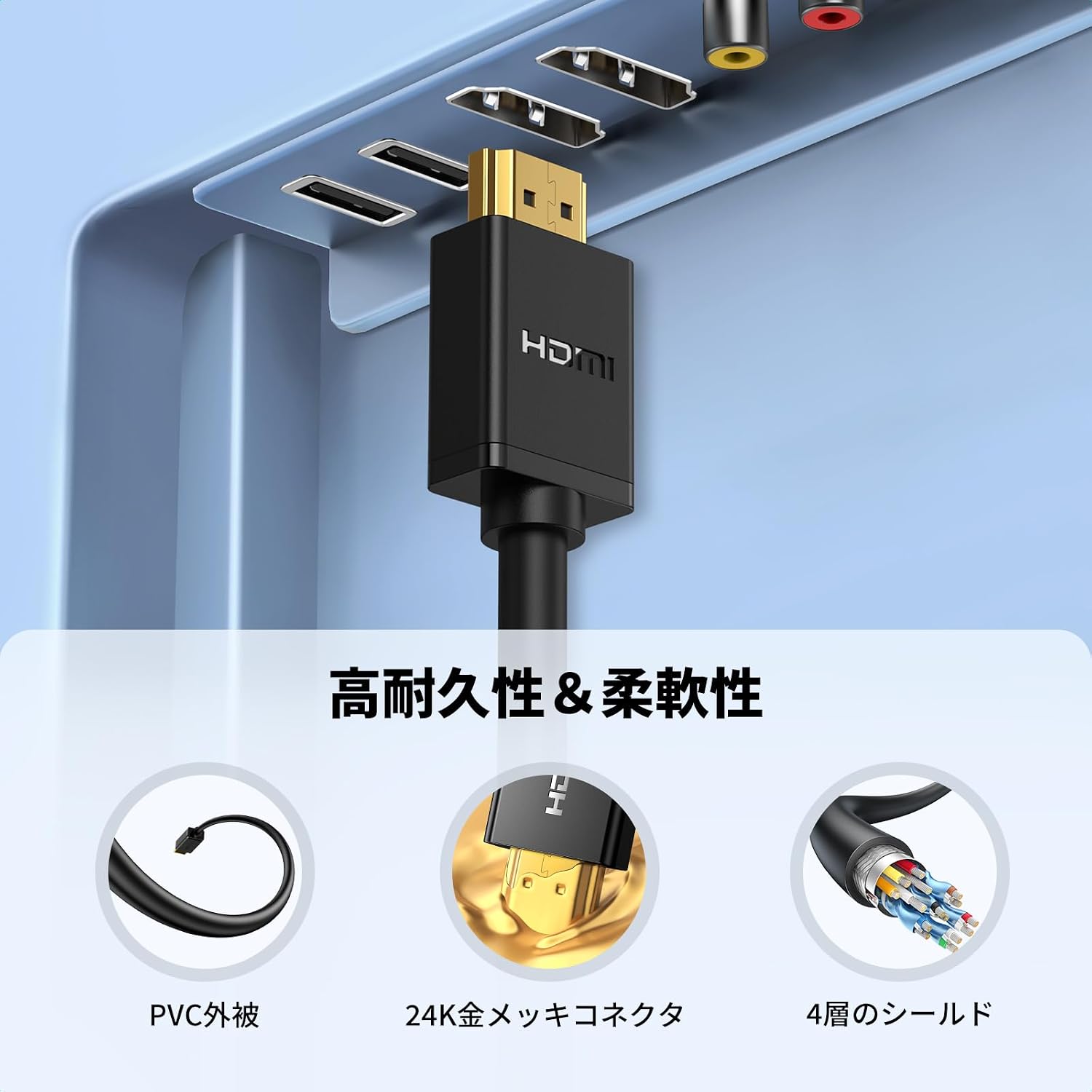 Detalle de UGREEN HDMI延長ケーブル 0.5m、4K60Hz・3D対応、オス-メス端子
