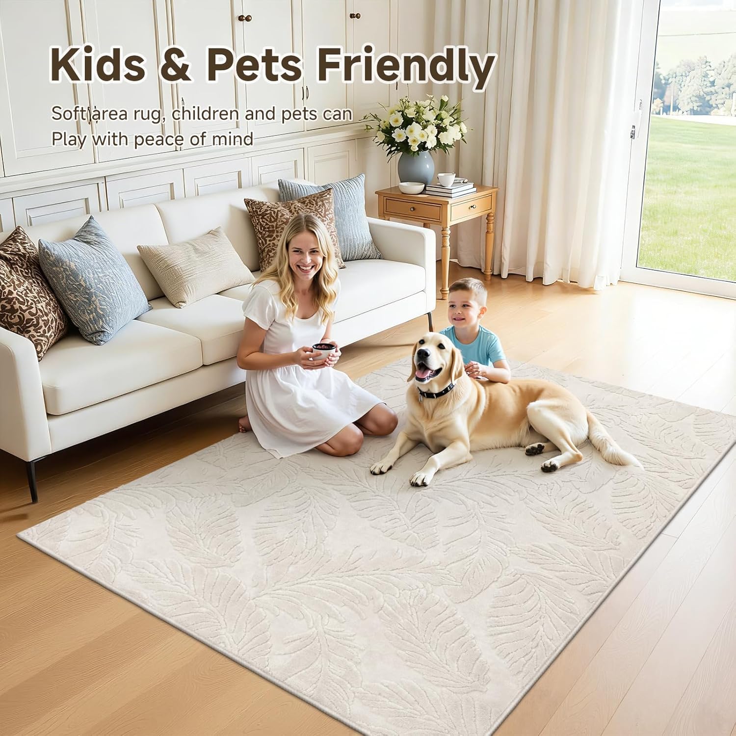 Thumbnail 2 de Enyhom Rugs Living Room Large 160x230 cm — Beige Washable Non Slip Pile Area Rug
