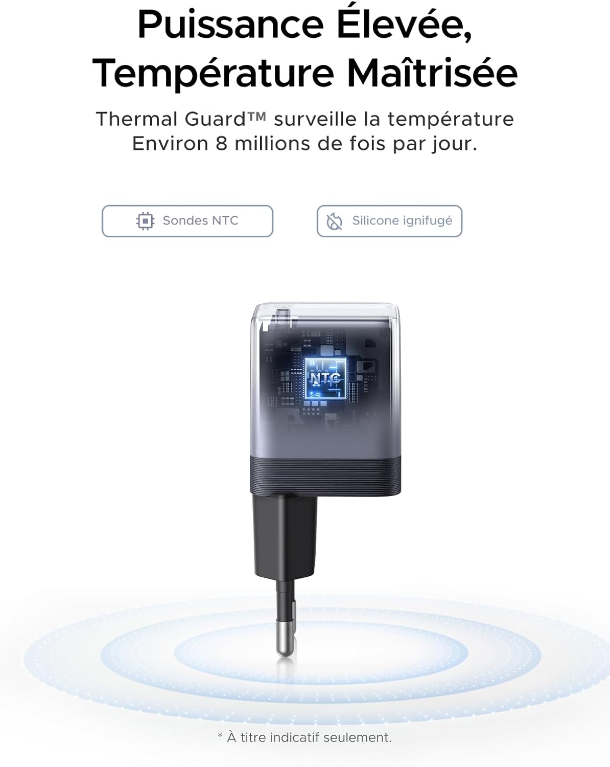 Detalle de UGREEN Nexode Air 65W: Chargeur USB-C GaNInfinity avec câble 100W — polyvalent et compact