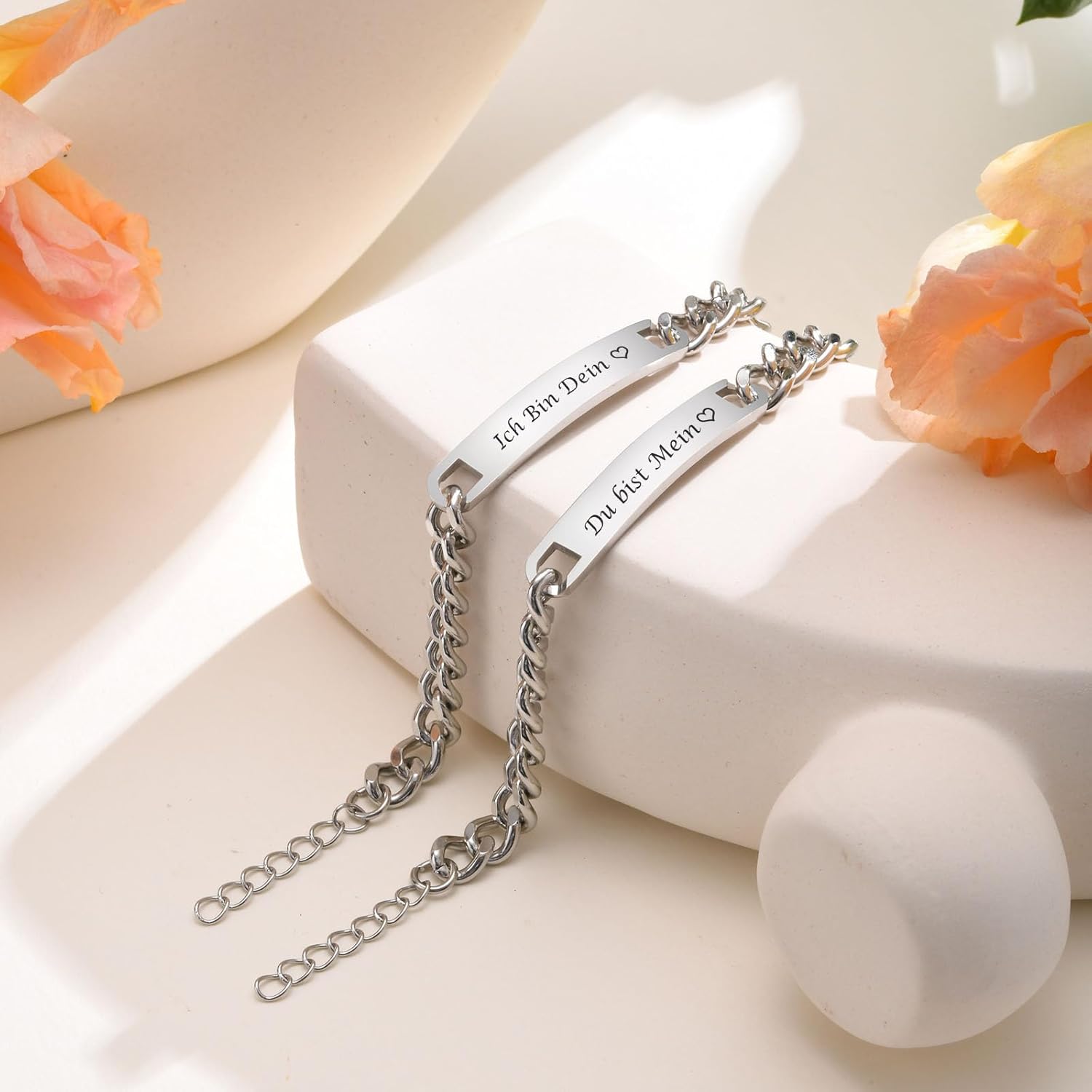 Detalle de XUANPAI Partnerarmbänder mit Gravur – Personalisiertes Pärchenarmbandset aus Edelstahl (7 mm)
