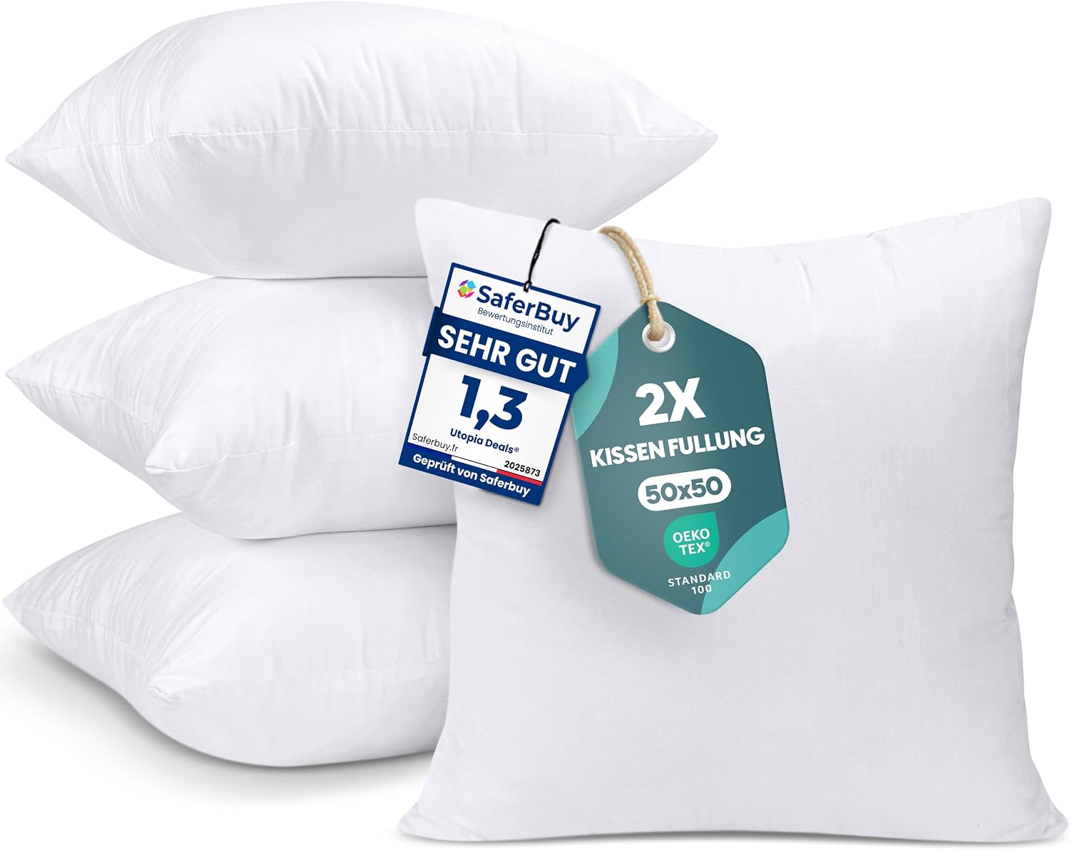 Detalle de Utopia Bedding 4er Set Kissenfüllung 50 x 50 cm Kopfkissen