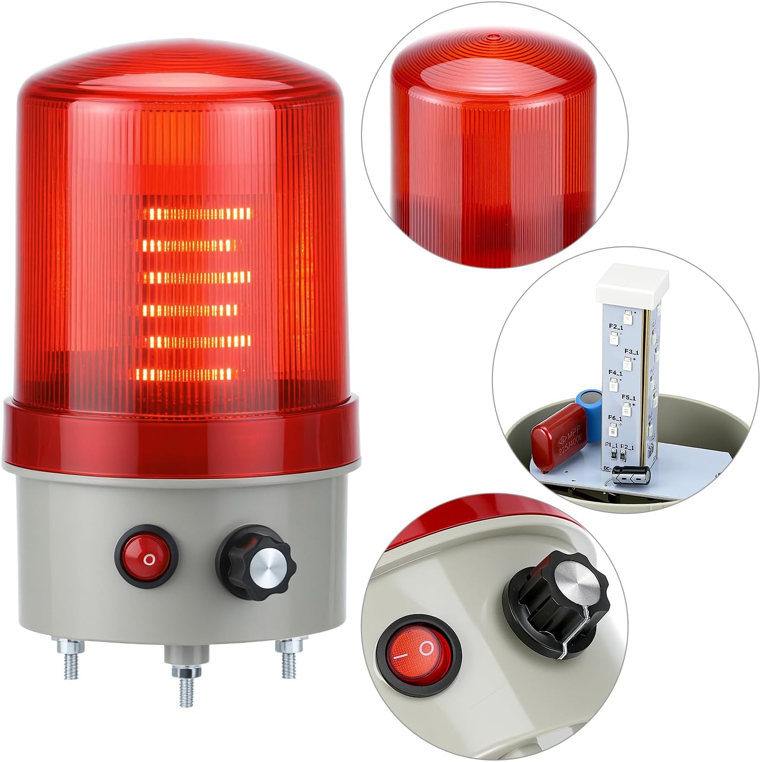 Detalle de QWORK 工業用LED回転警告灯 110V AC・赤色ストロボ・音量調節対応