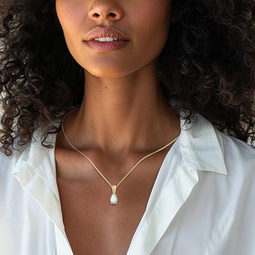Detalle de ADITA GOLD White Opal Pendant Birthstone Necklace for Women, Gold Plated