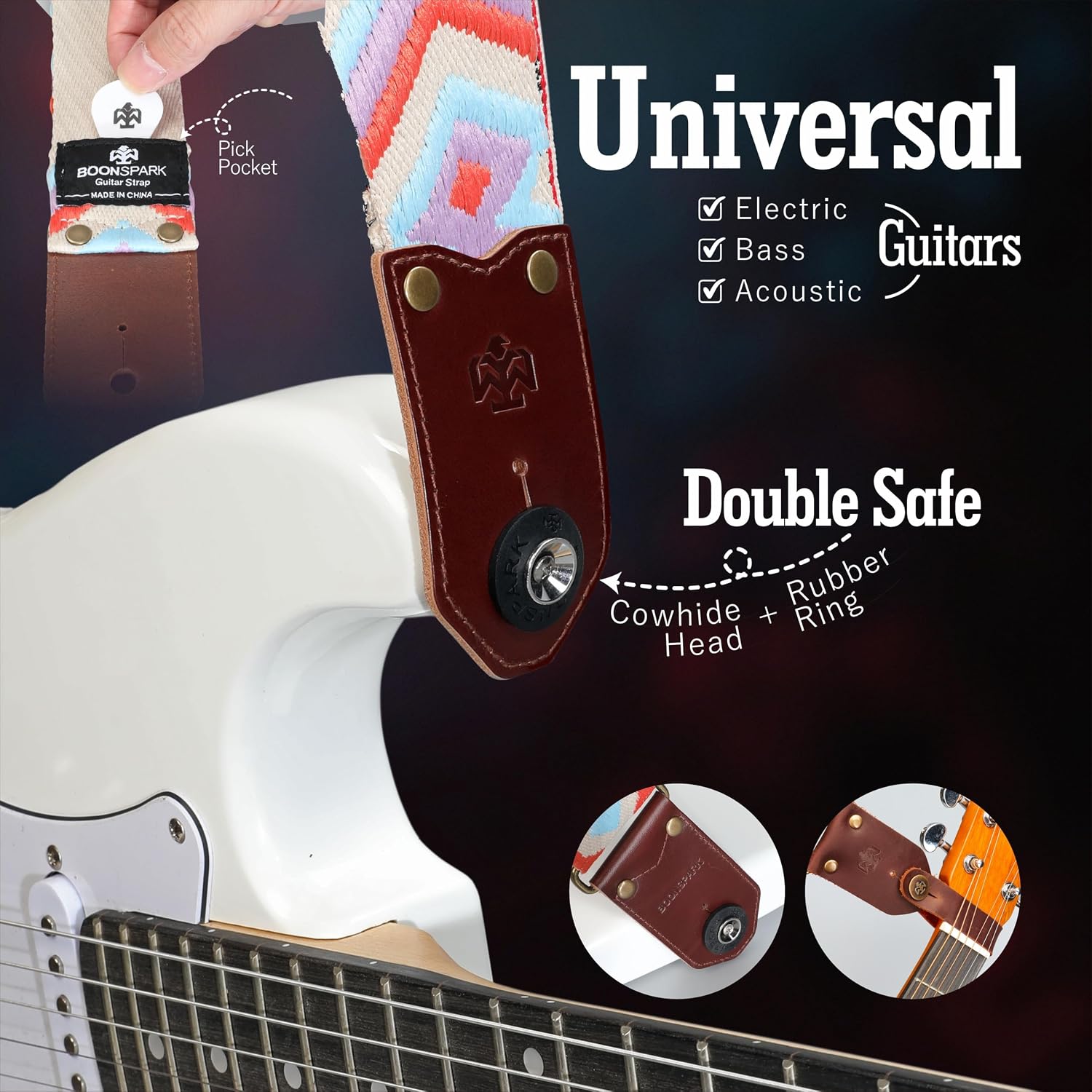 Detalle de BOONSPARK Guitar Strap, 2-Inch Wide