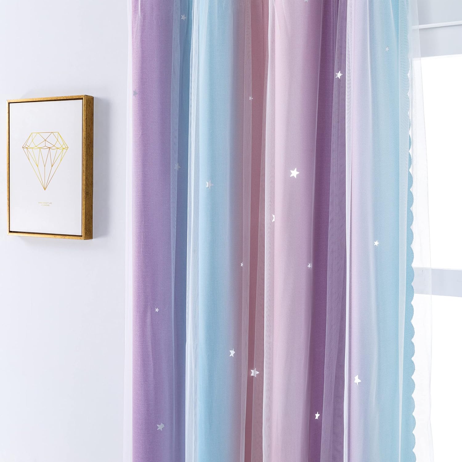 Detalle de XiDi Rainbow Pink Purple Bedroom Curtain Panel (2-Layer, 42"/90")