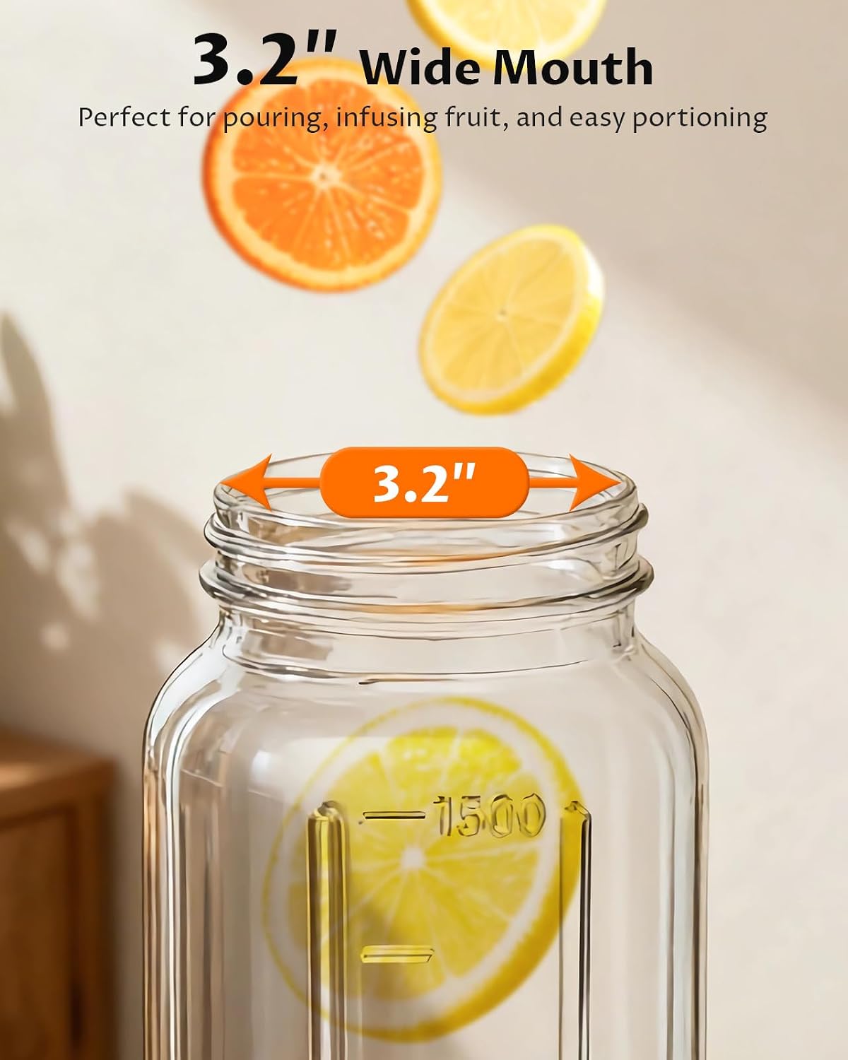 Detalle 2 de 64 oz Mason Jar Pitcher – Airtight & Leakproof Glass Pitcher with Lid
