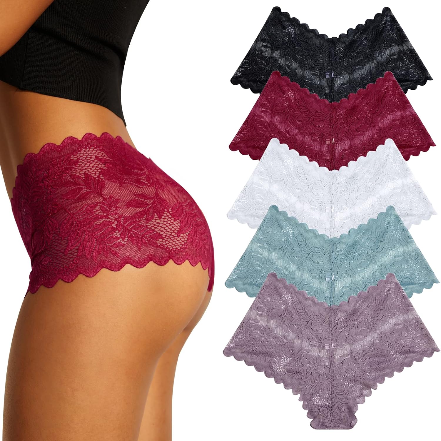 Detalle de FINETOO 5er Pack Unterhosen Spitze Damen