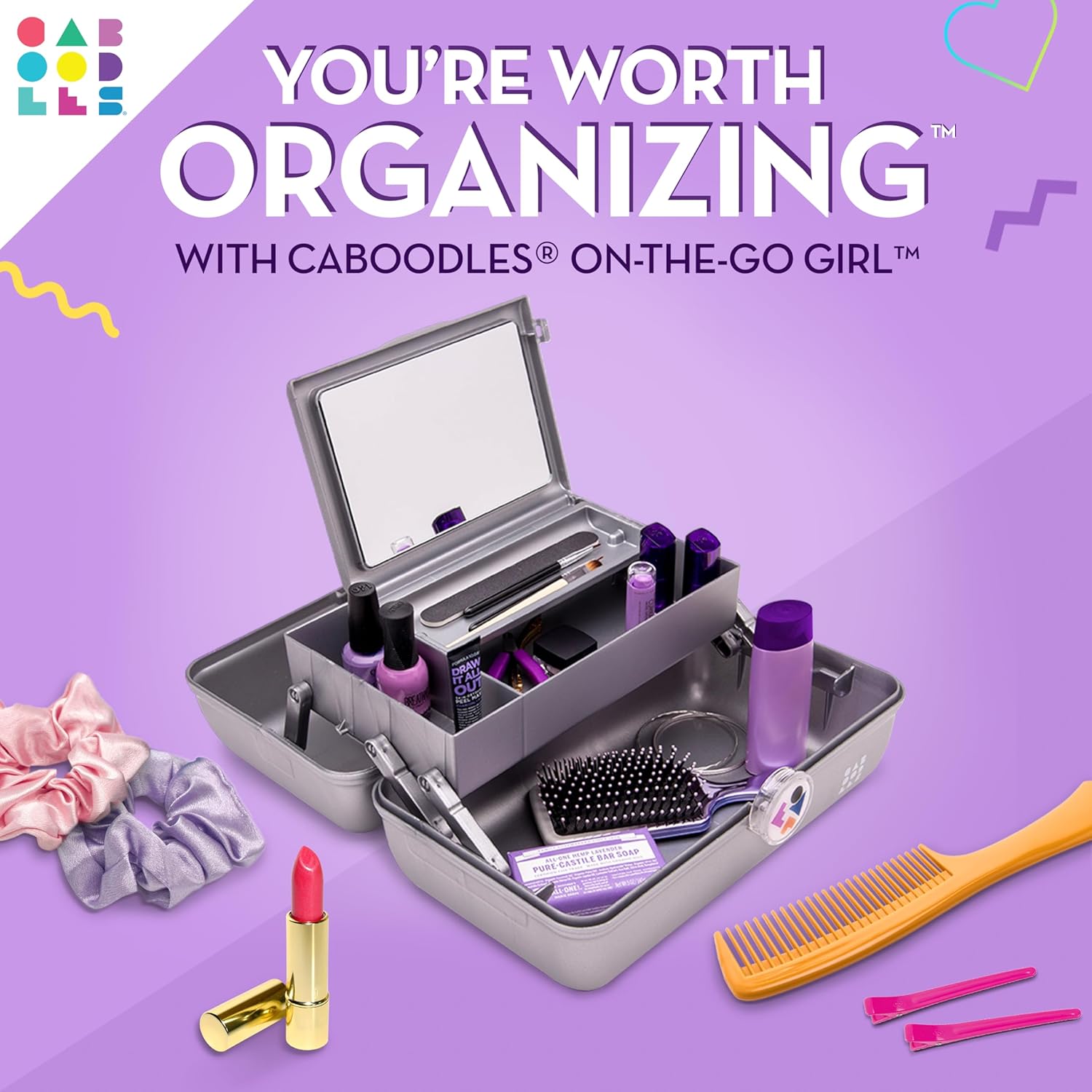 Detalle de Caboodles On-The-Go Girl Organiseur de Maquillage — Plastique Dur, Miroir Intégré et Fermeture Sécurisée