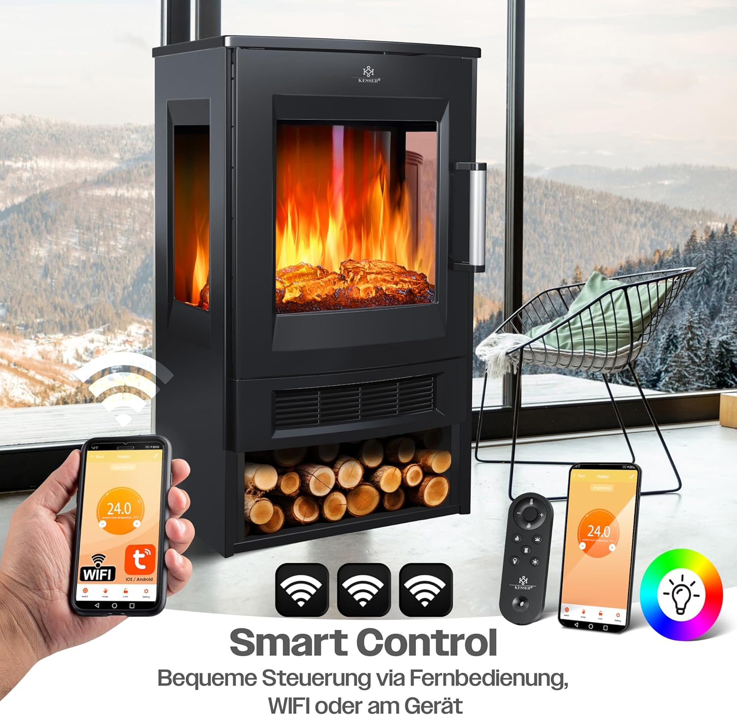 Thumbnail 2 de KESSER Elektrokamin 1800W Panorama-Sichtfenster