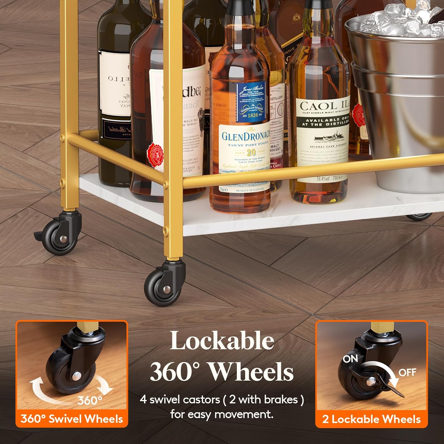 Detalle de Lifewit 23055 3-Tier Kitchen Trolley with Lockable Wheels, Gold