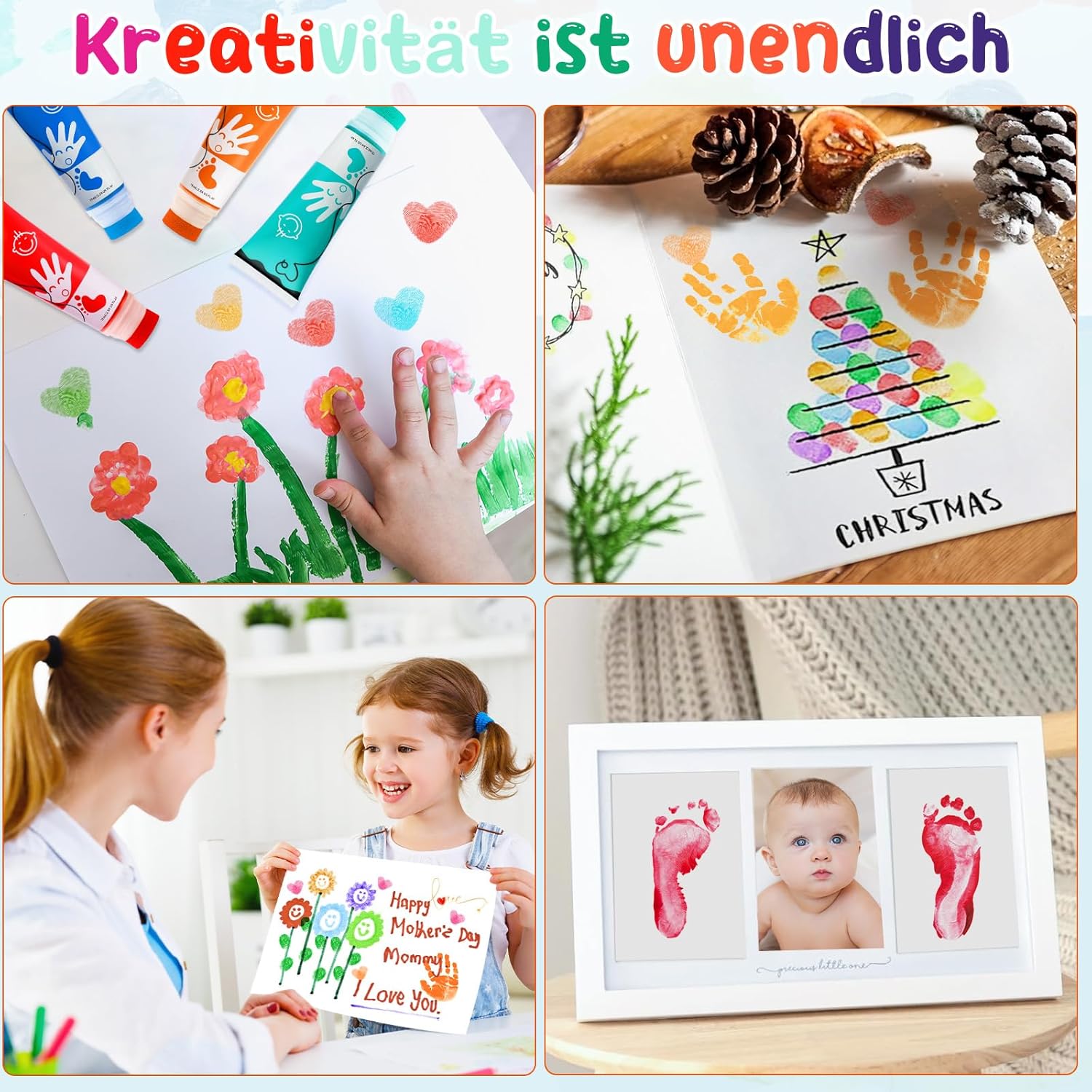 Thumbnail 5 de TOGOU2S Kinder-Fingerfarben (ungiftig) mit Schwammkopf, 8 Farben, waschbar – Fingerabdruck- & Malset