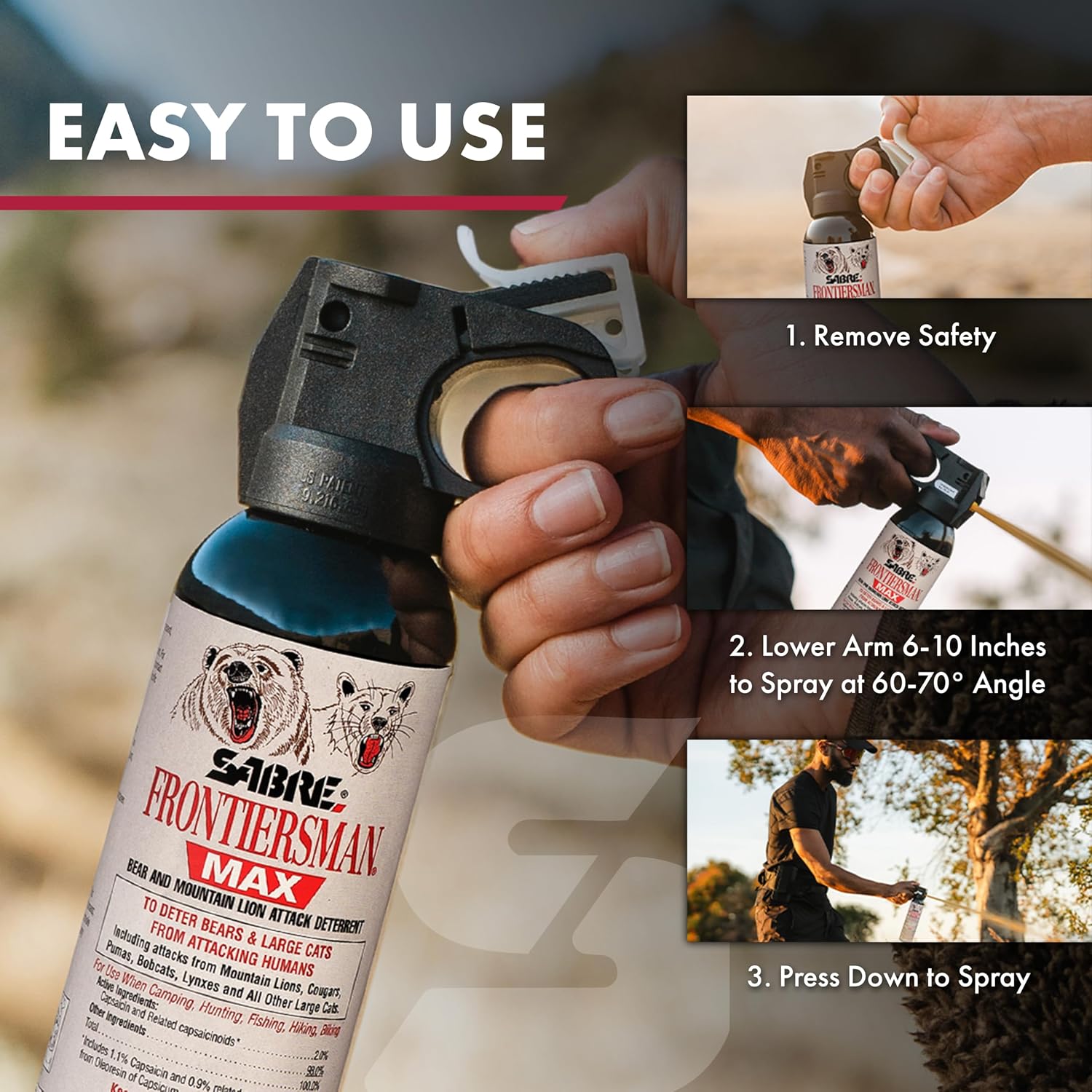 Detalle 2 de SABRE Frontiersman MAX FBADX-04-BB01GN Bear Spray, 40-Foot Range