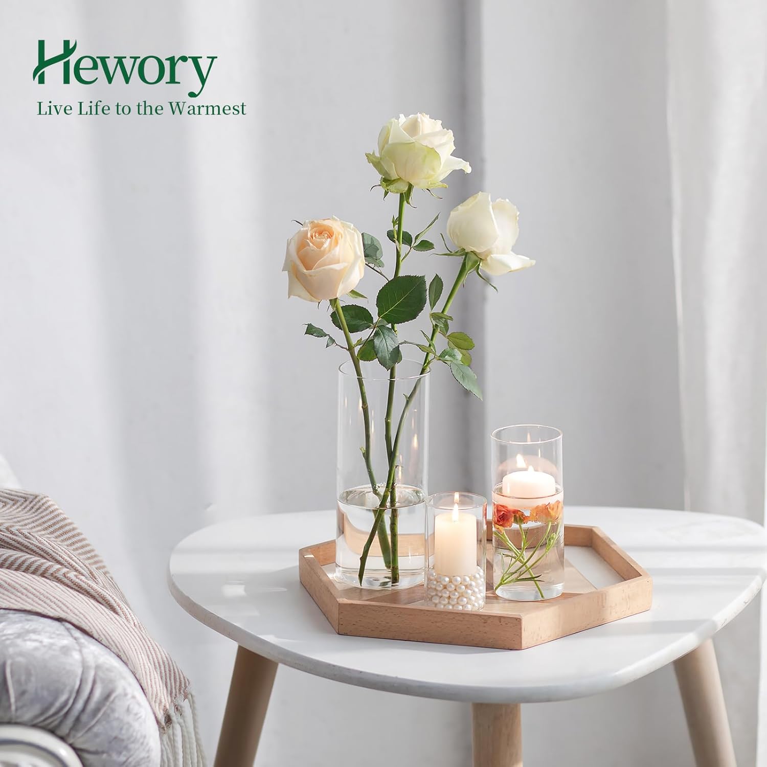 Thumbnail 5 de Hewory Glasvase Zylinder-Set (30-teilig) – Glasvasen in 10/15/20 cm für Tischdeko, Kerzen & Windlichter