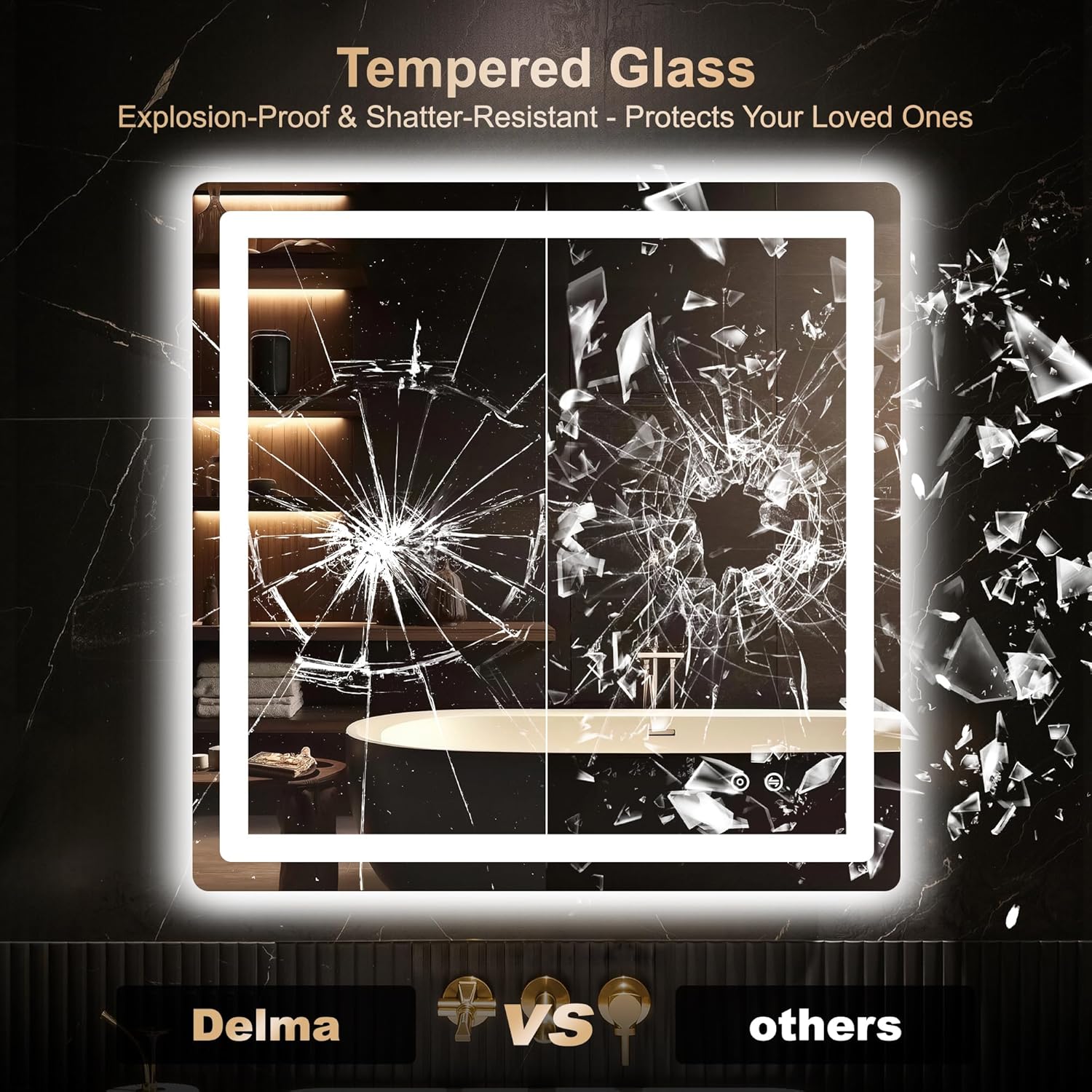 Thumbnail 4 de Delma LED Bathroom Mirror with Lights (30x30) — Anti-Fog, Dimmable, Front & Backlit
