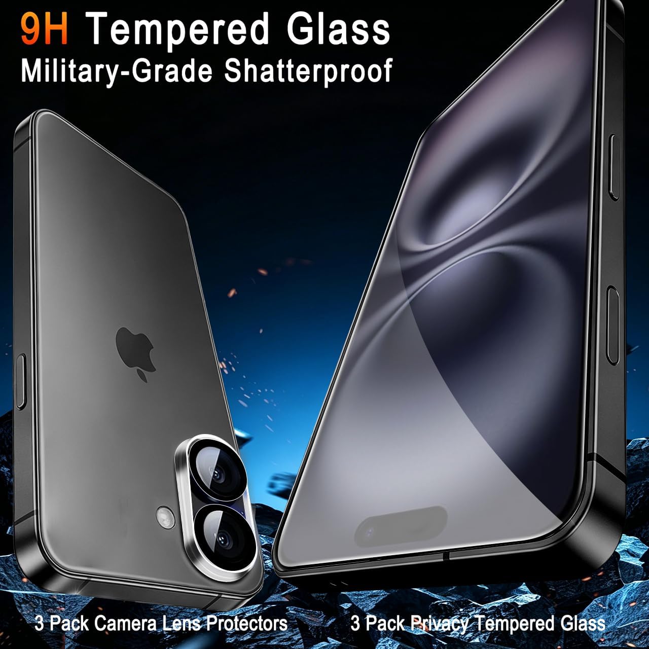 Detalle 2 de TZGZT 3 Pack Tempered Glass Screen Protector for iPhone 16 — Shatterproof, 1:1 Coverage, and Lens Protectors