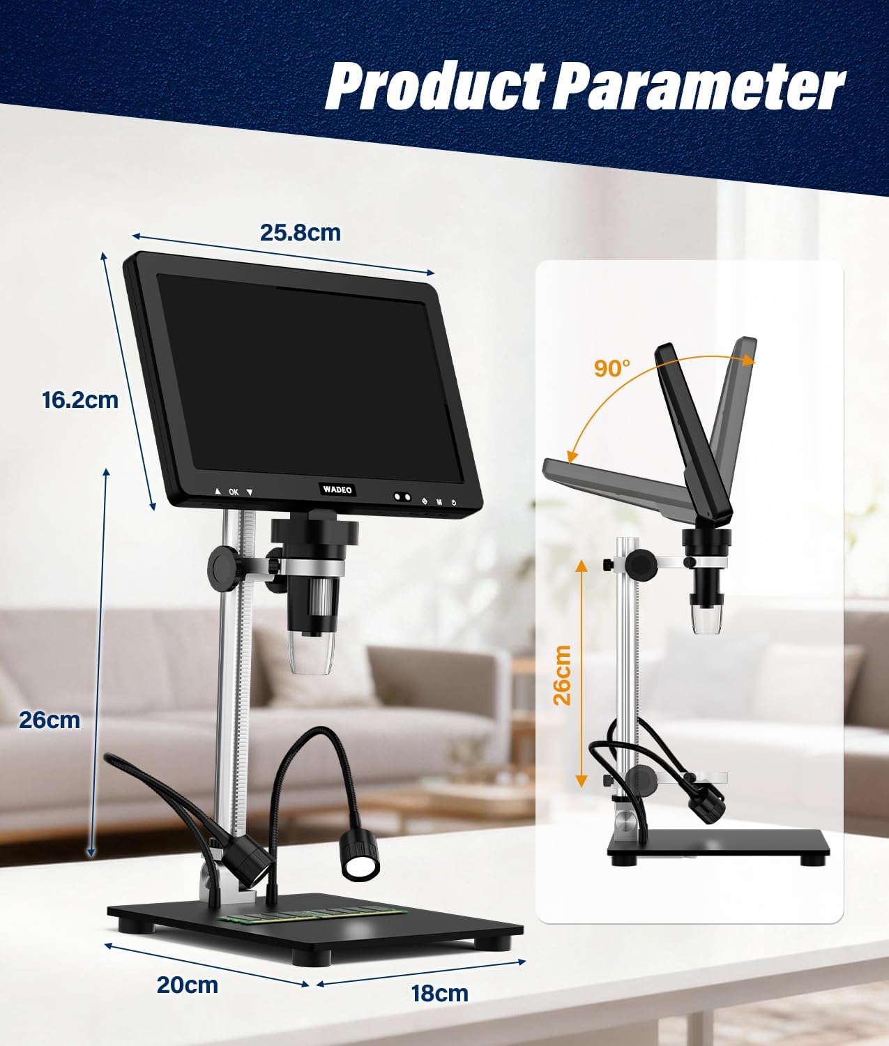 Thumbnail 5 de WADEO Microscopio Digitale con Schermo LCD 10,1'' – 1500X, 1080P, 32GB, 8 LED per Riparazione Elettronica