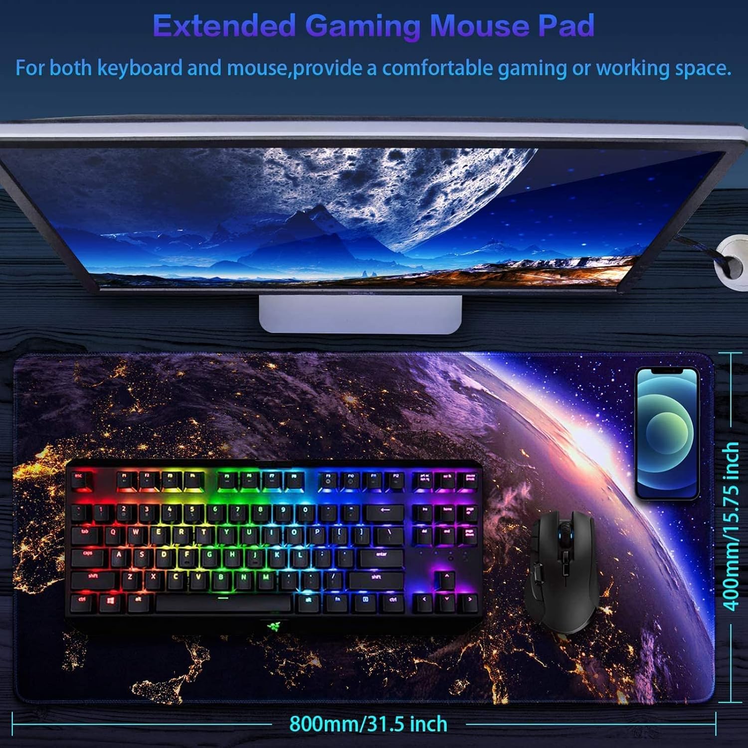 Thumbnail 1 de Abetcabe Gaming Mouse Pad Extended XXL (800 x 400 mm) – Gold-City Light