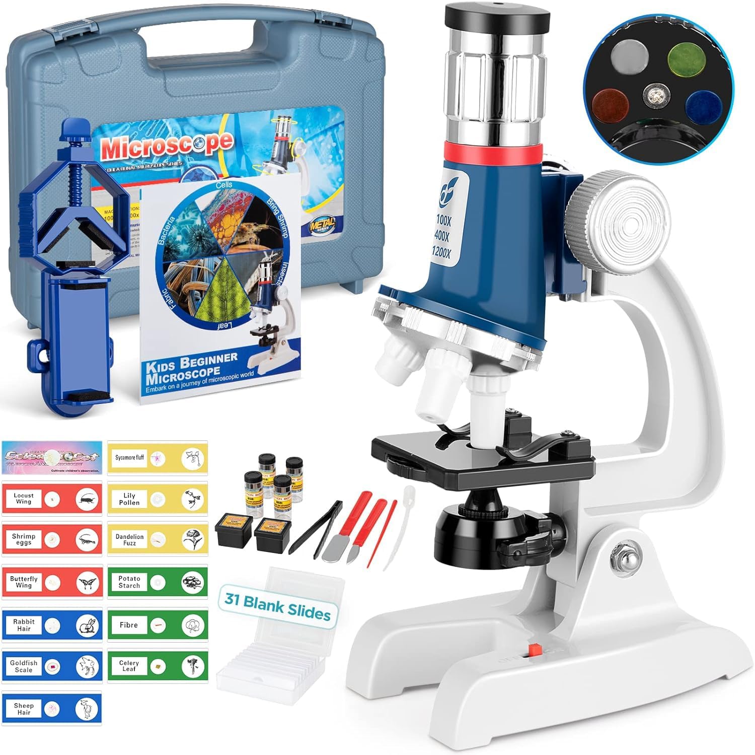 58-Piece Kids Microscope Kit 100X–1200X 🔬