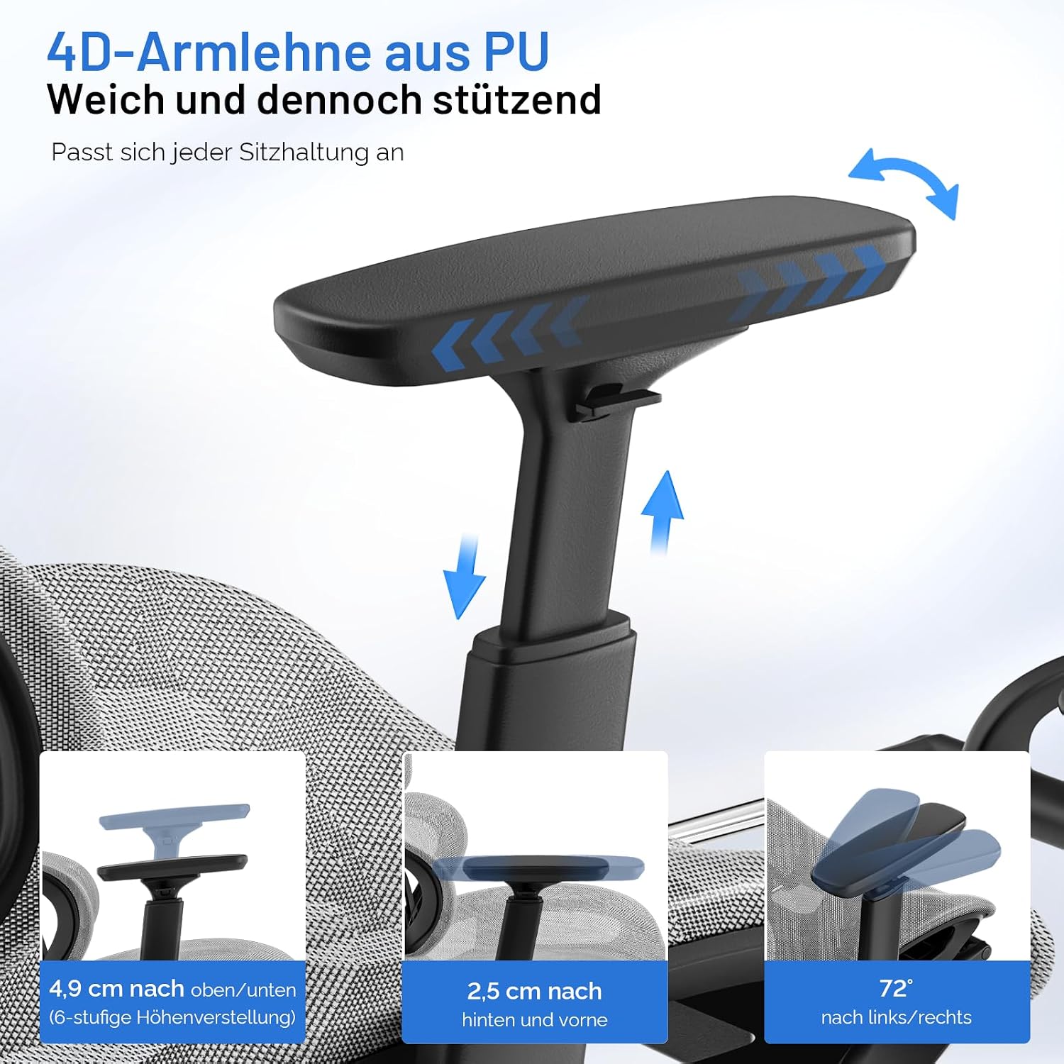 Thumbnail 6 de Bürostuhl mit Fußstütze und 4D Armlehnen