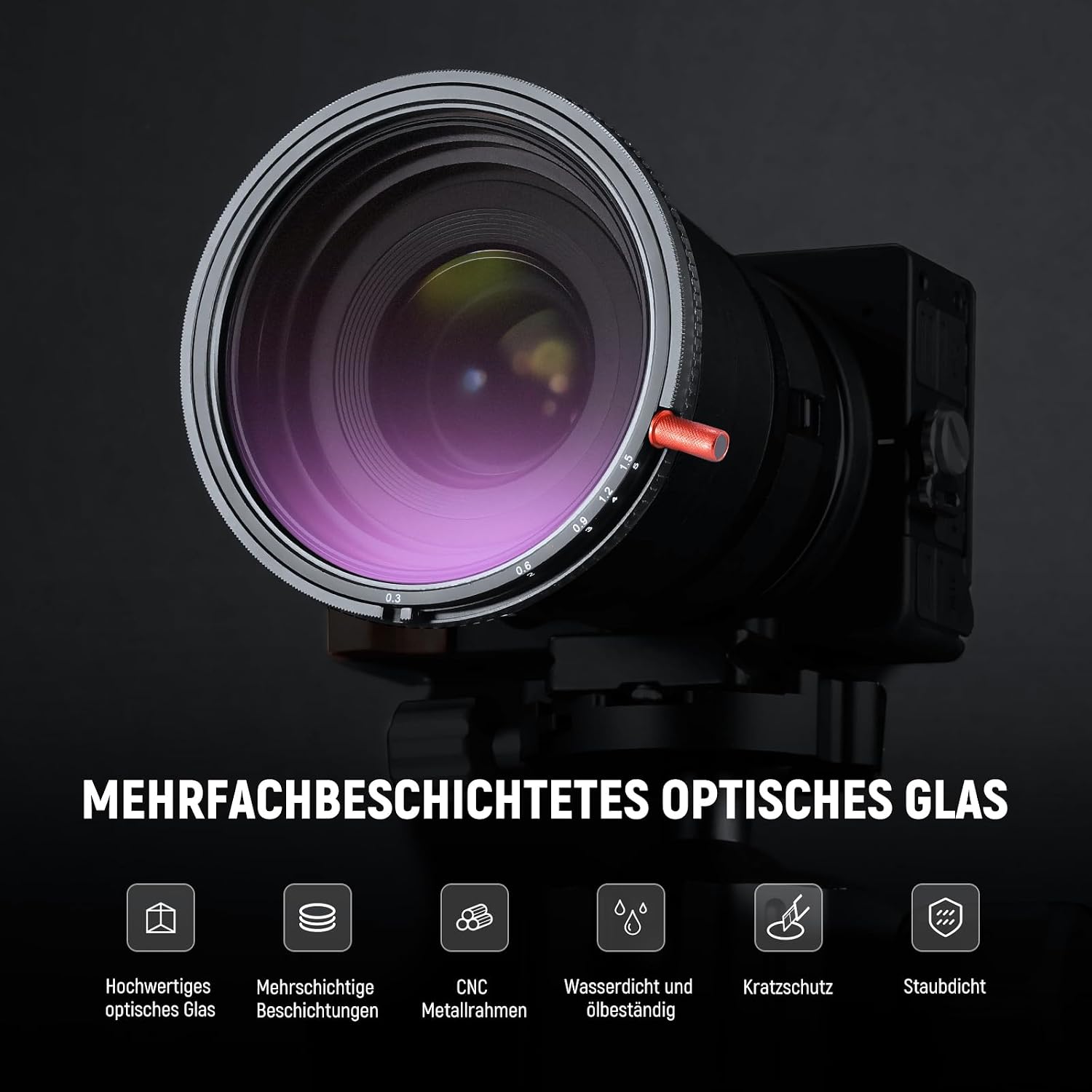 Thumbnail 5 de NEEWER 67mm 3-in-1 Variabler ND + CPL + Schwarz Diffusion 1/4 Filter für Nebelkinoeffekt – HD Multikomposit