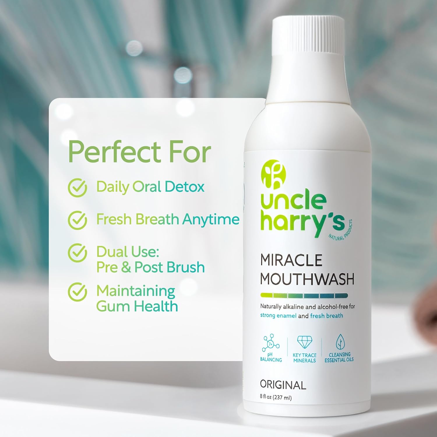 Thumbnail 3 de Uncle Harry's Natural Alkalizing Miracle Mouthwash (Alcohol-Free, pH Balanced) — 8 fl oz