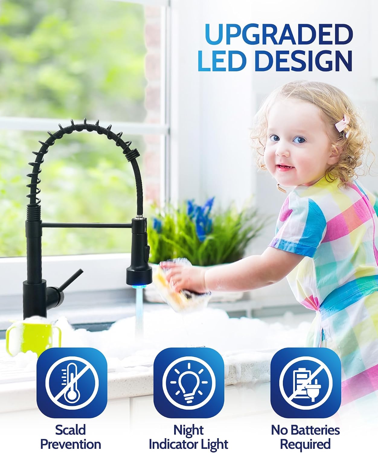 Detalle 2 de LUFEIDRA 07COL Kitchen Faucet, Matte Black LED, High-Arc Dual-Mode Sprayer