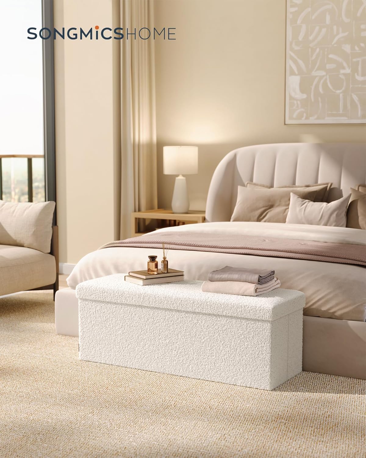 Detalle 2 de SONGMICS Tabouret de Rangement LSF097W01V1 blanc crème