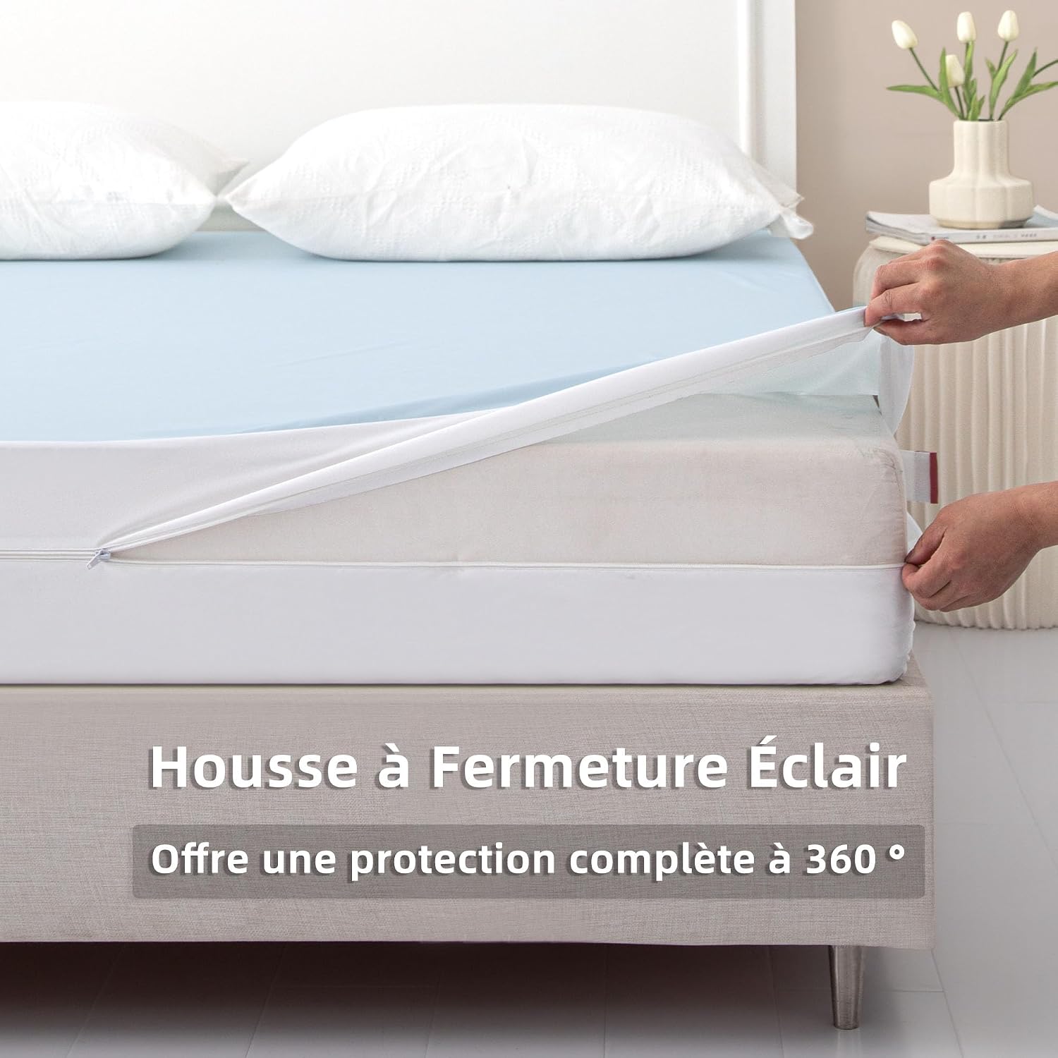 Detalle de Jet’s Home Housse de matelas imperméable 180x200 avec fermeture éclair et protection 6 côtés