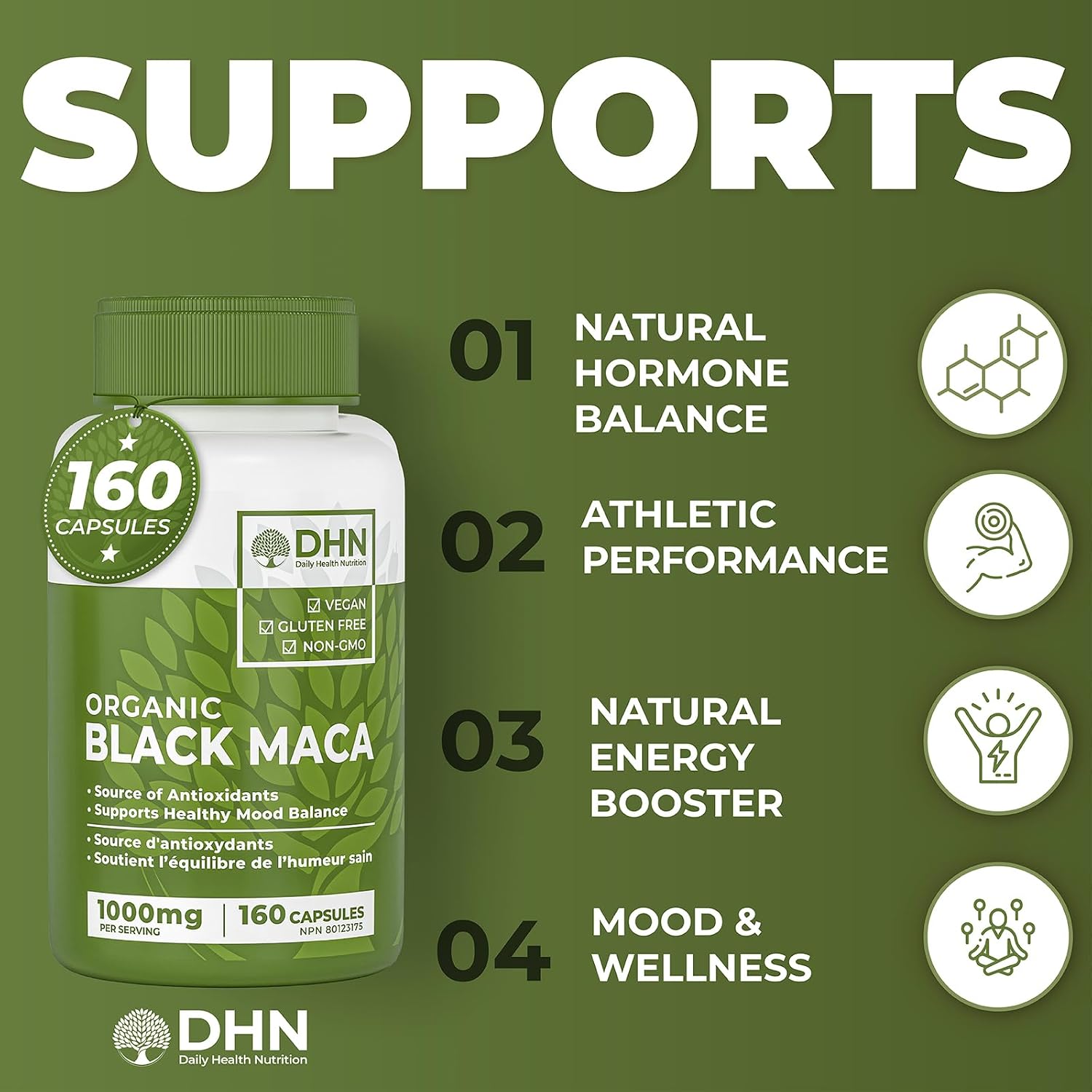 Detalle 2 de DH Nutrition Organic Black Maca Root Capsules, 2-Pack, 320 Count