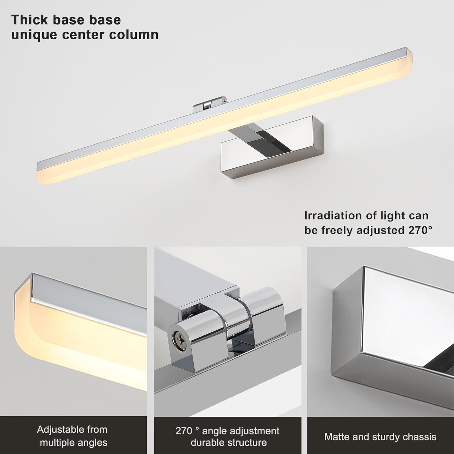 Detalle de Pasoar LED Spiegelleuchte Bad 60 cm – 18W, 4000K, Chrom-Acryl
