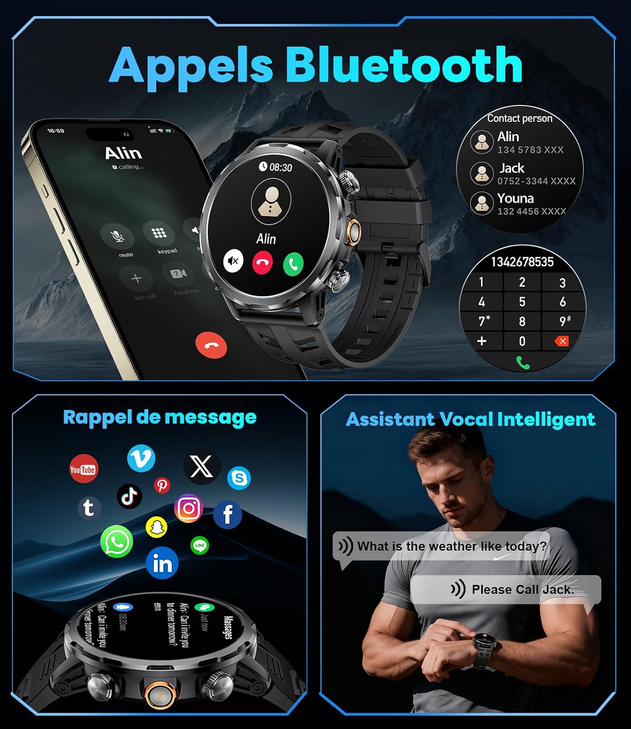 Thumbnail 2 de BENYAR Smartwatch homme 1,7" IP68