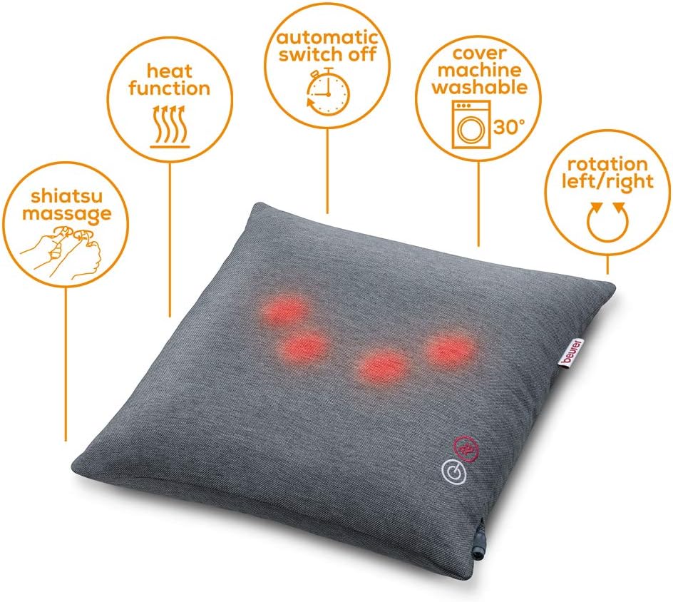 Detalle de Beurer MG 135 Coussin de massage Shiatsu avec chaleur – 4 têtes, 40x40 cm