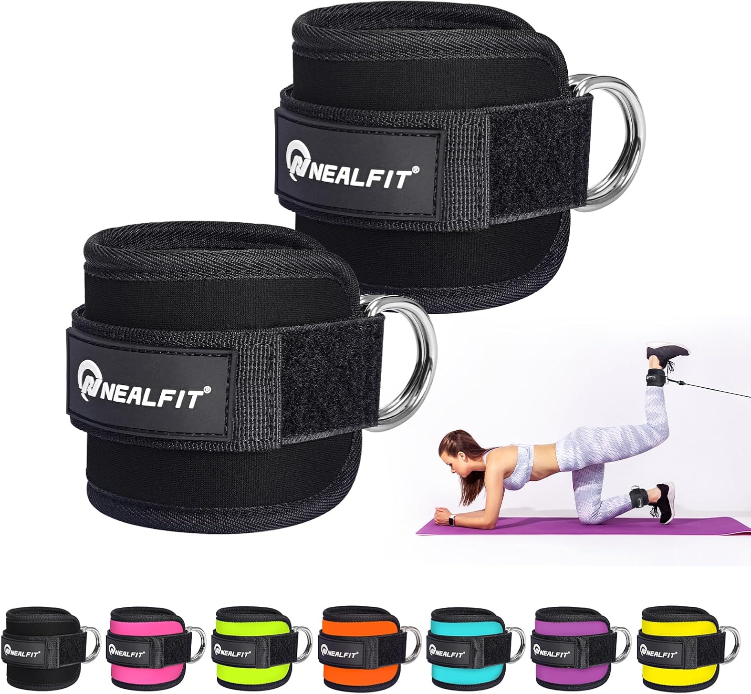 Detalle de NEALFIT Ankle Strap for Cable Machine, 7mm Neoprene, Adjustable Hook-and-Loop