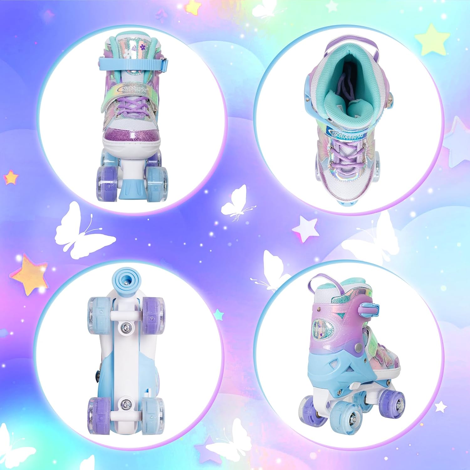 Thumbnail 3 de Nattork Kids Roller Skates (Adjustable 4-Size Quad Skates) with Light-Up Wheels