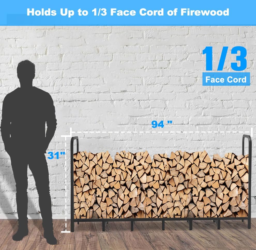 Thumbnail 6 de Tikimilor 8ft Firewood Rack, Adjustable Black Steel Log Holder