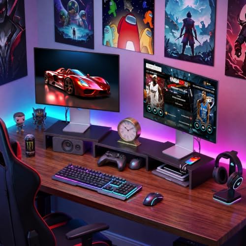 Thumbnail 6 de Yirilan Adjustable Dual Monitor Riser with Phone Holder and Cable Management