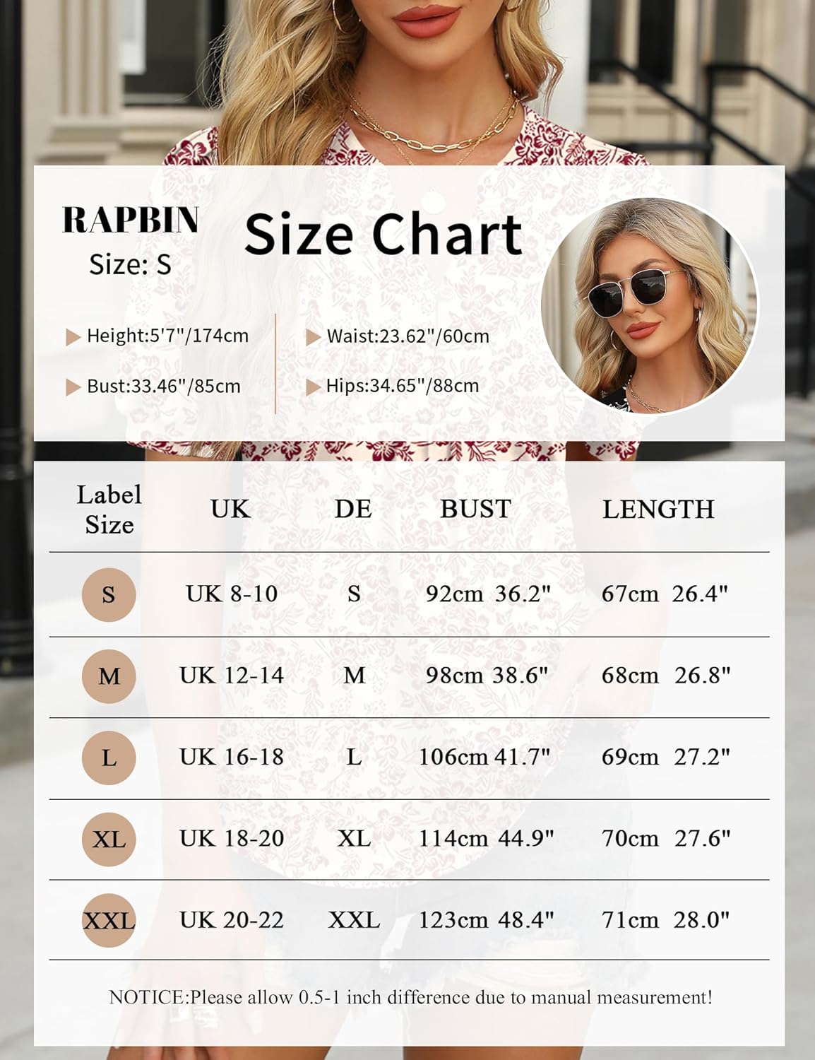 Thumbnail 5 de Rapbin Damen Bluse mit V-Ausschnitt und Knopfleiste – leichte Tunika, Kurzarm