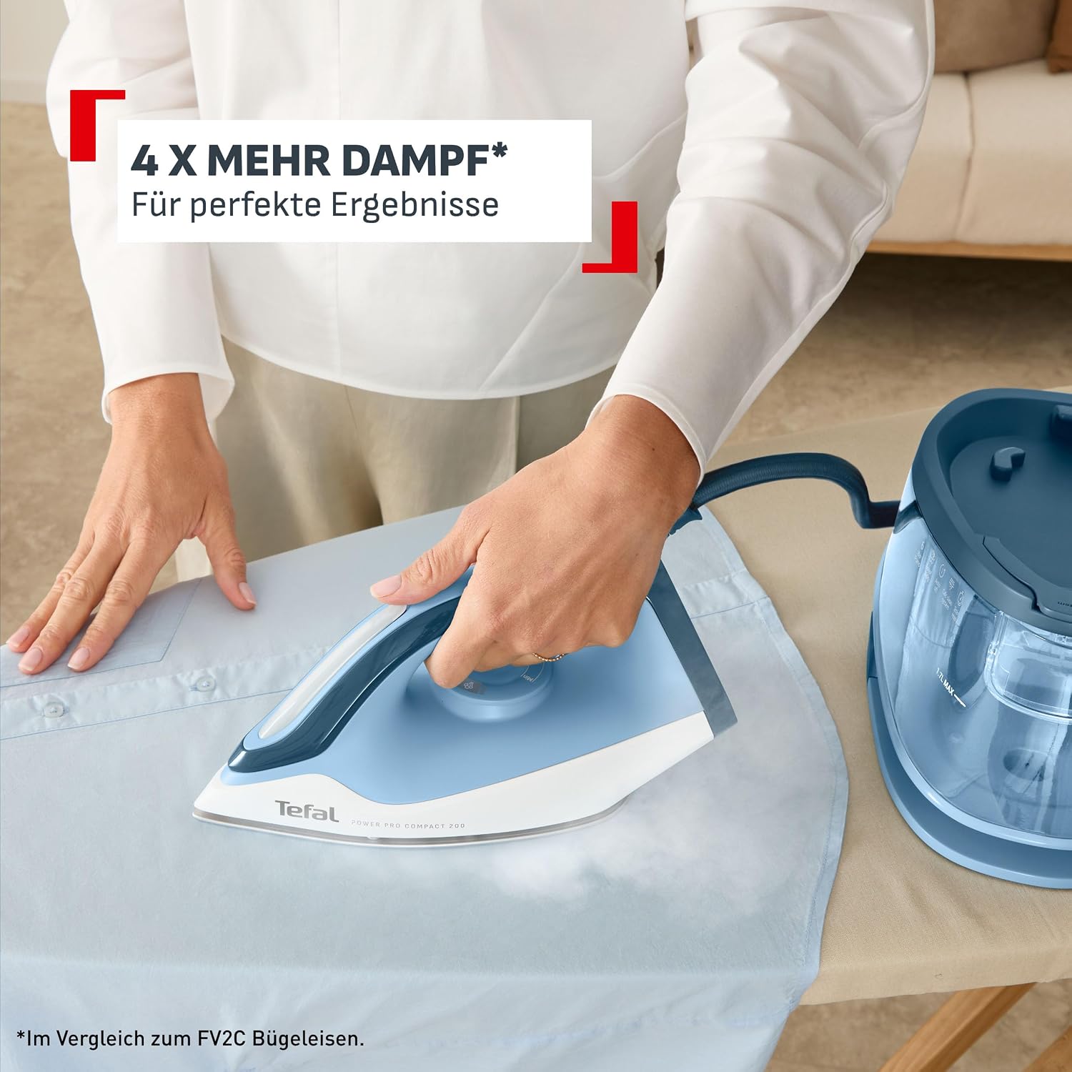 Detalle 2 de Tefal Power Pro Compact 200 Dampfbügelstation SV6210E0 – kompakt, kraftvoller Dampf mit keramischer Bügelsohle