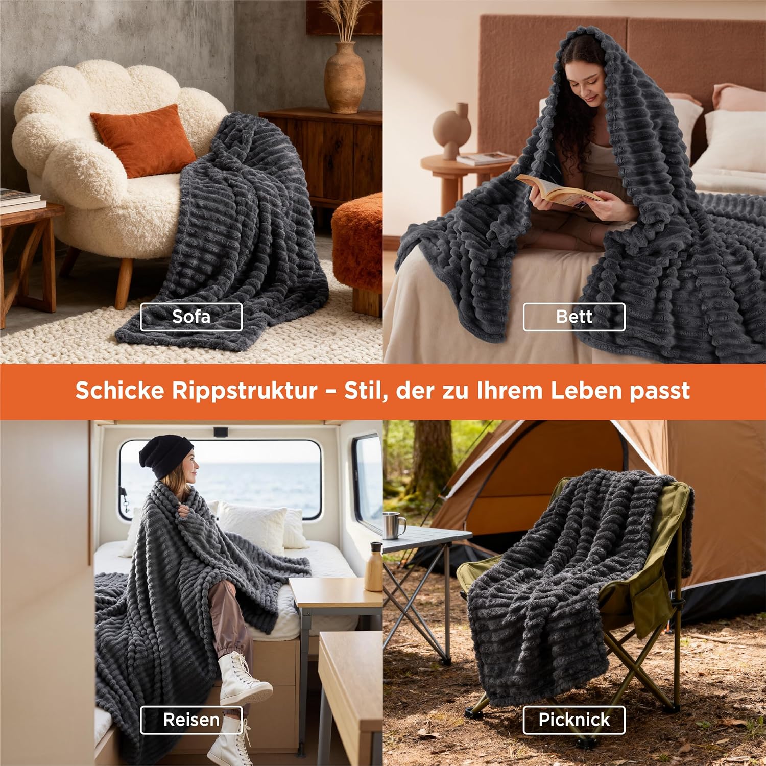 Thumbnail 3 de Bedsure Kuscheldecke für Zimmer Deko – Weiche Wolldecke & Fleecedecke, dunkelgrau 130 x 170 cm