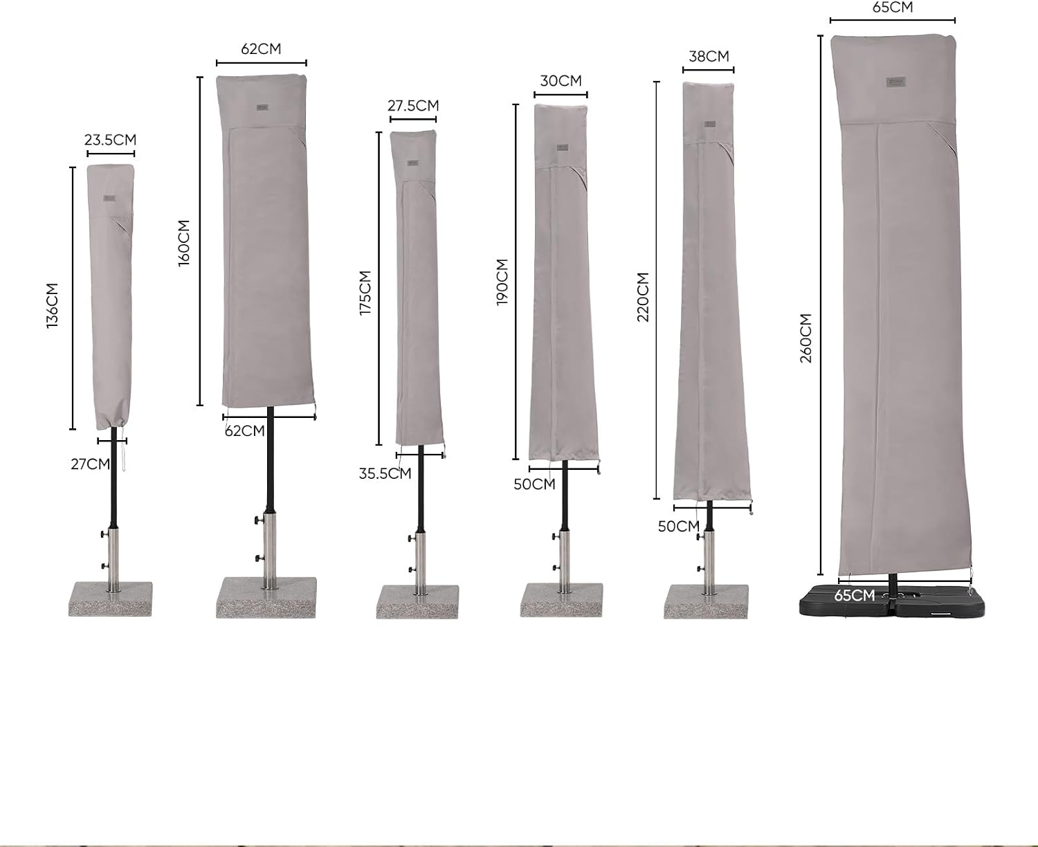 Thumbnail 5 de Sekey Ombrellone Copertura 136×23.5/25 cm - Grigio chiaro