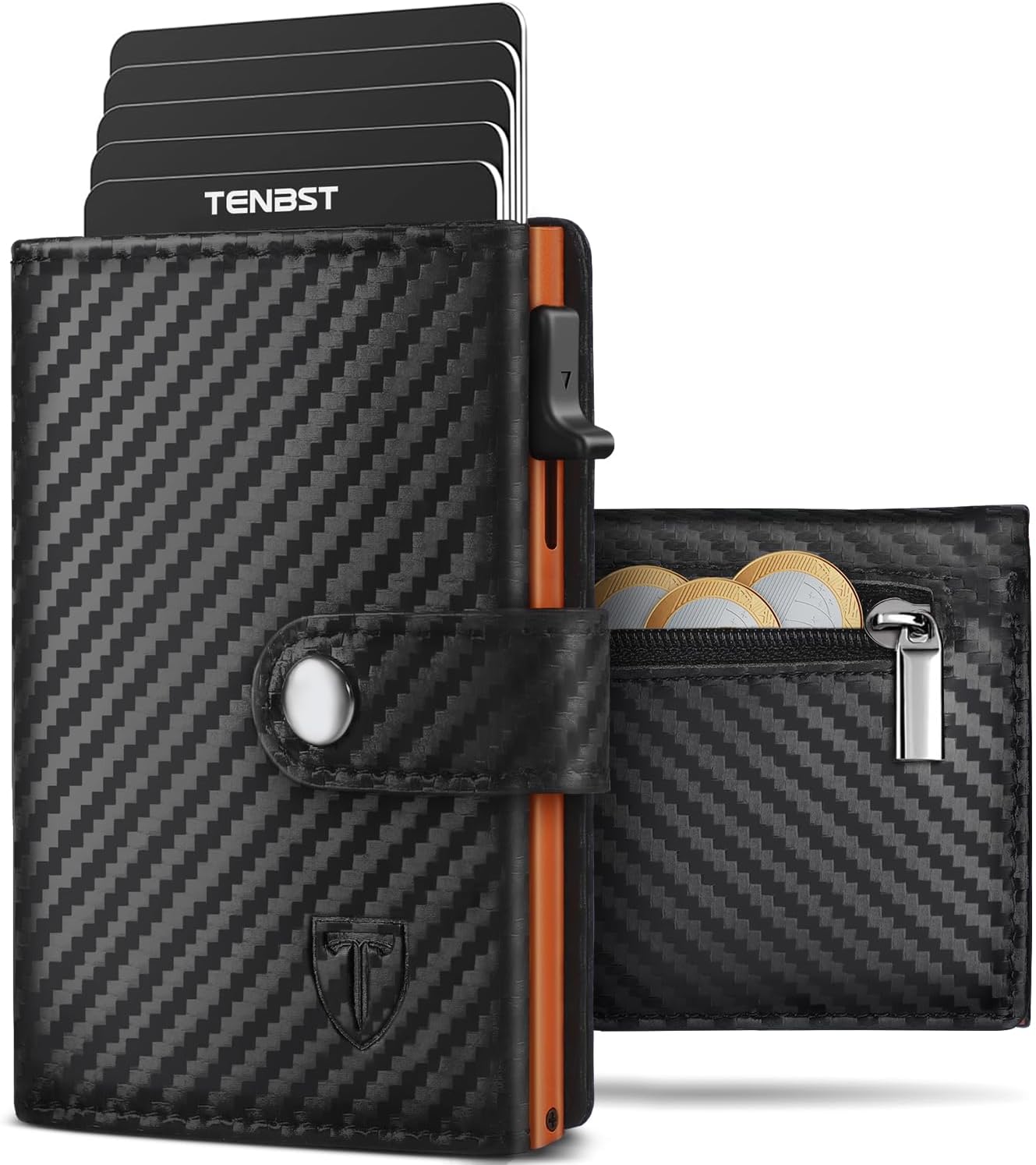 Detalle de TENBST Cartera Hombre de Cuero: Tarjetero con Bloqueo RFID, Negro